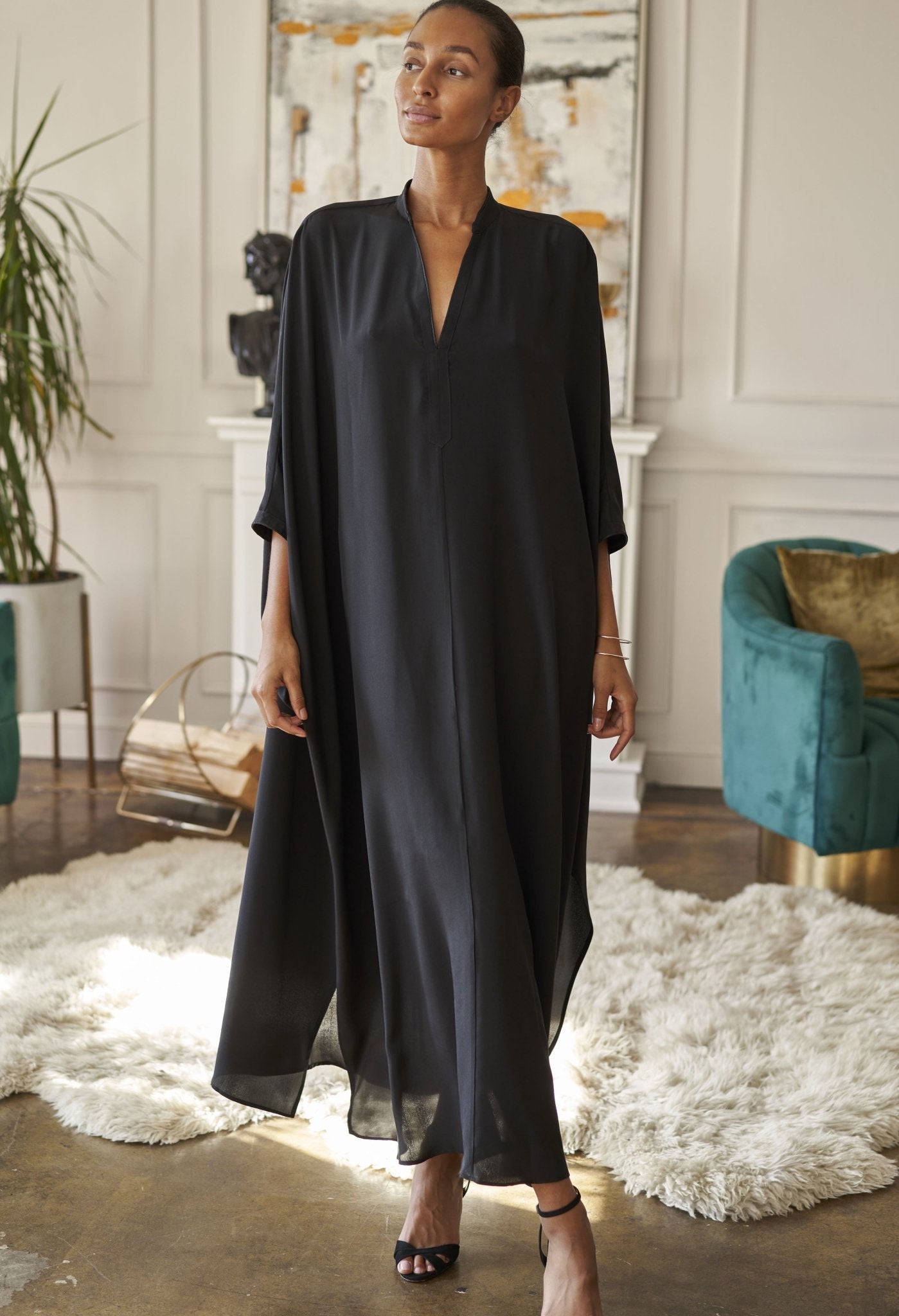 Talitha Black Silk Caftan - ocean+main