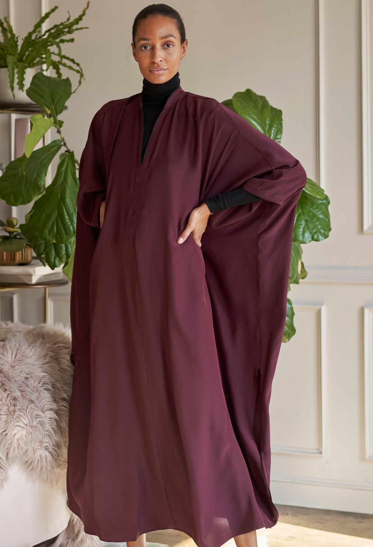 Talitha Silk Burgundy Caftan - ocean+main