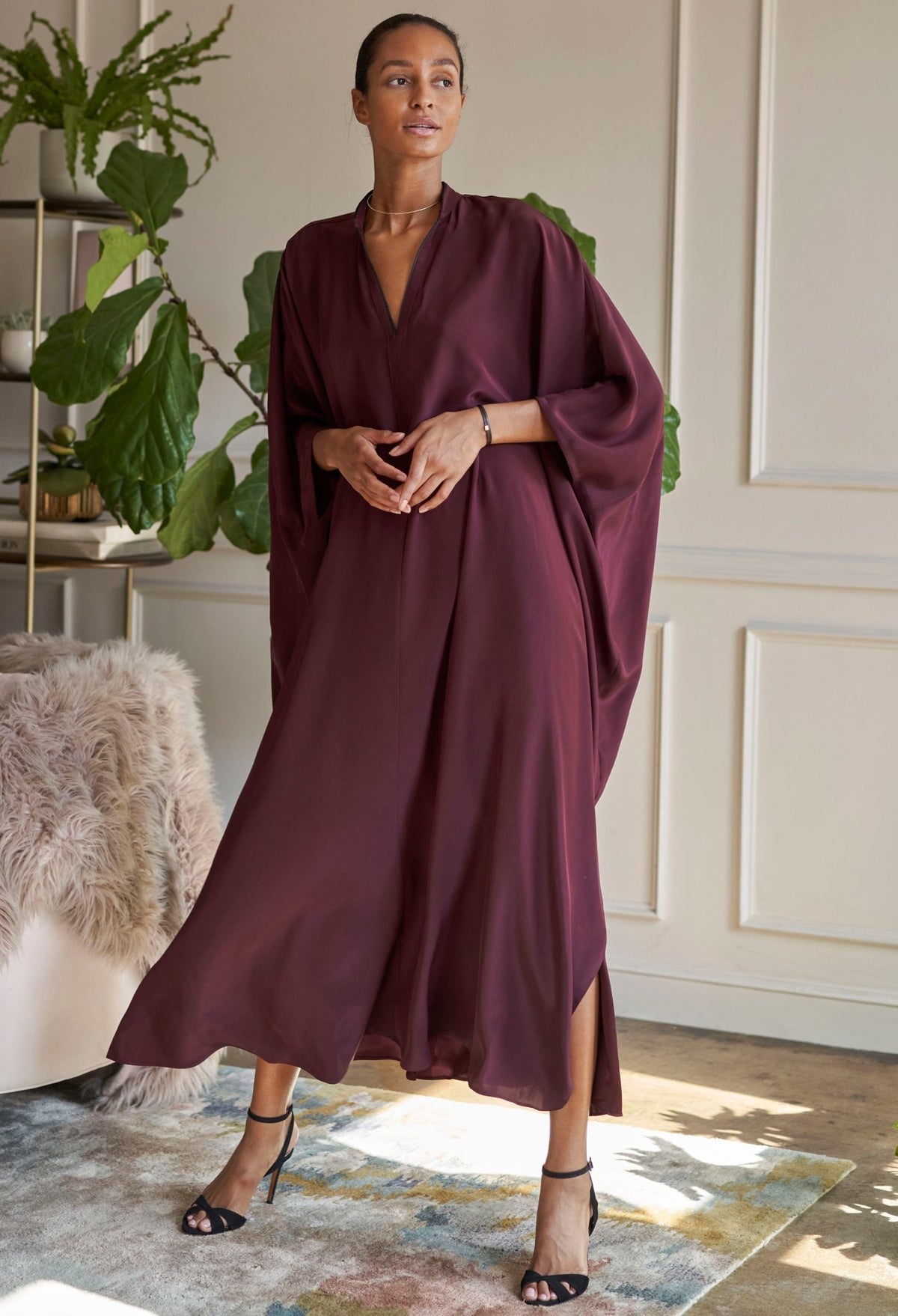 Talitha Silk Burgundy Caftan - ocean+main