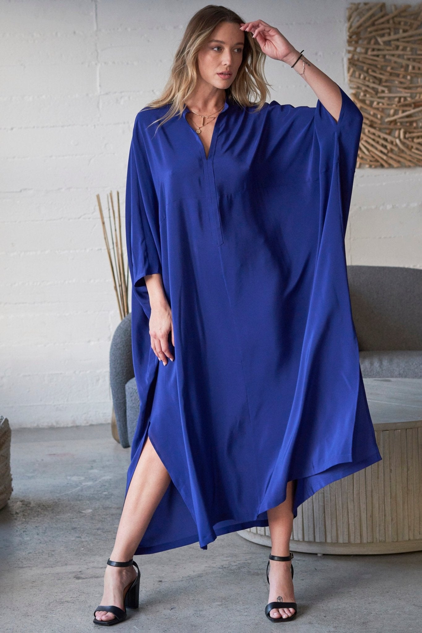 Talitha Silk Cobalt Caftan - ocean+main