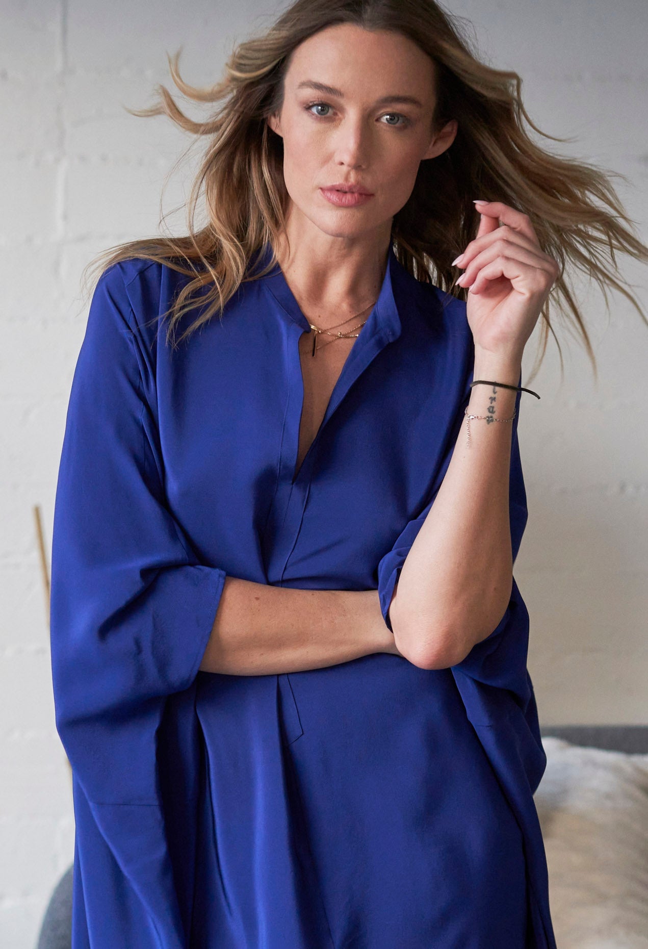 Talitha Silk Cobalt Caftan - ocean+main