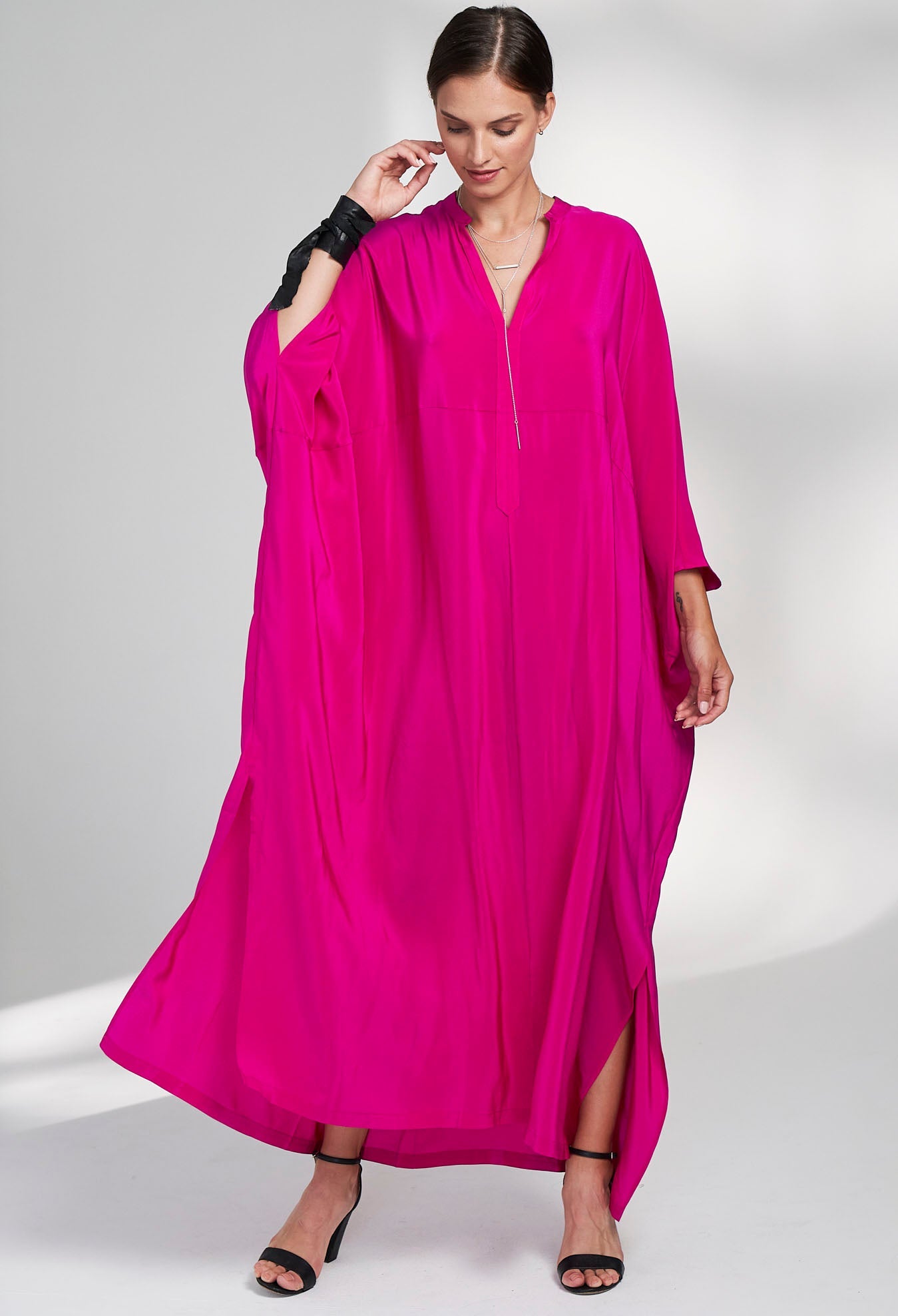 Talitha Silk Fuchsia Caftan - ocean+main
