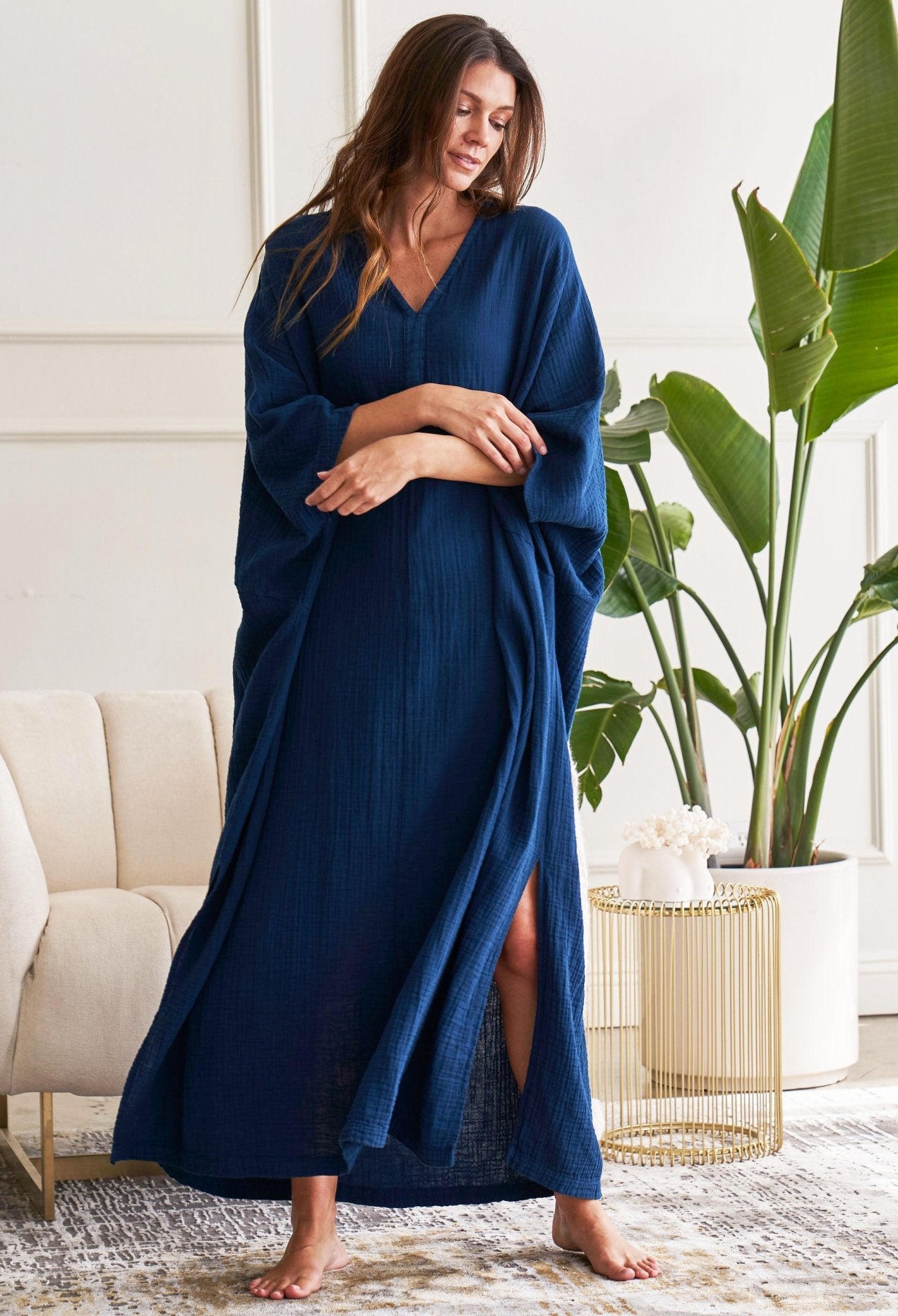 Teal Cotton Talitha Gauze Caftan - ocean+main