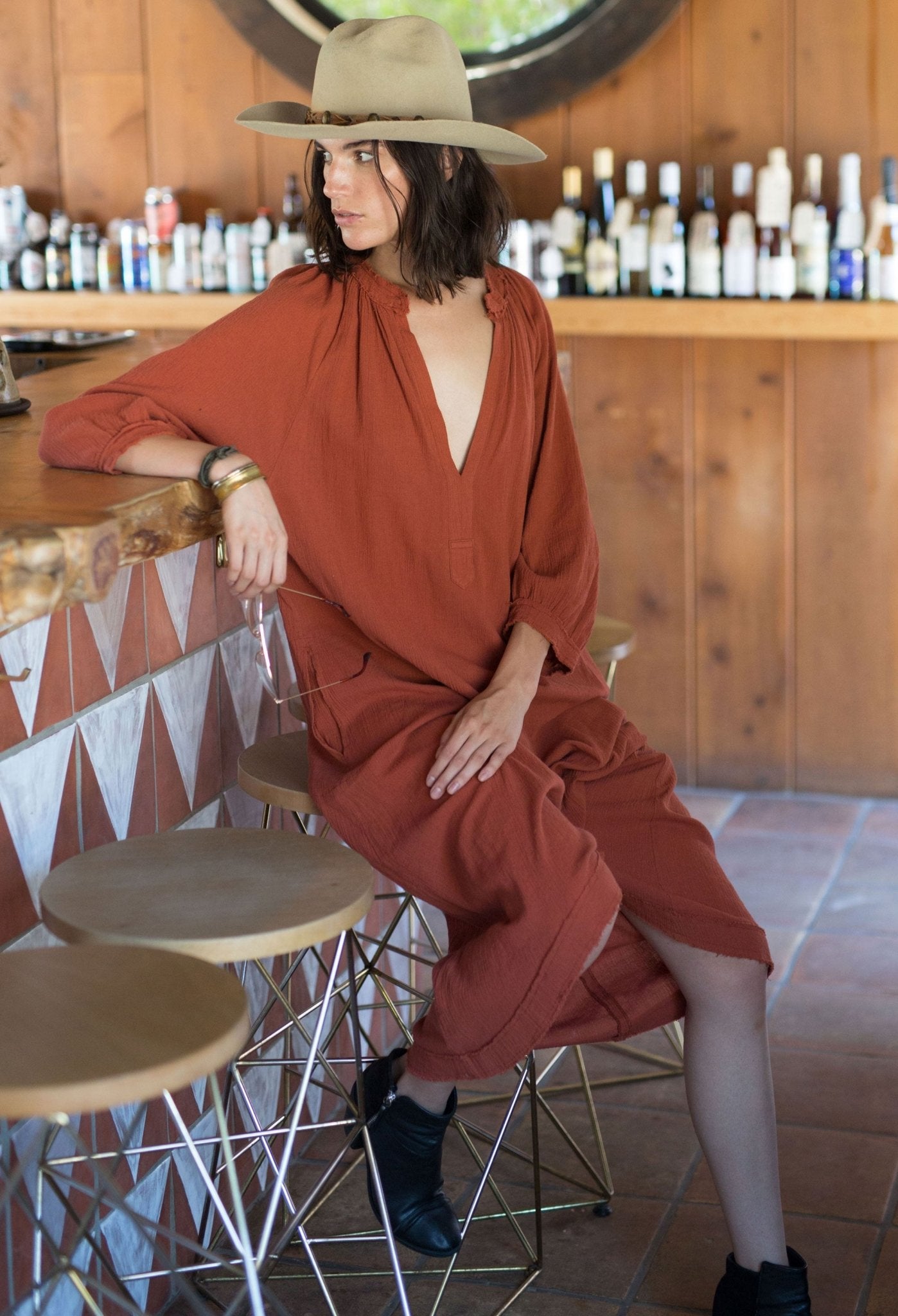 Terracotta Gauze Dress with Pockets - ocean+main