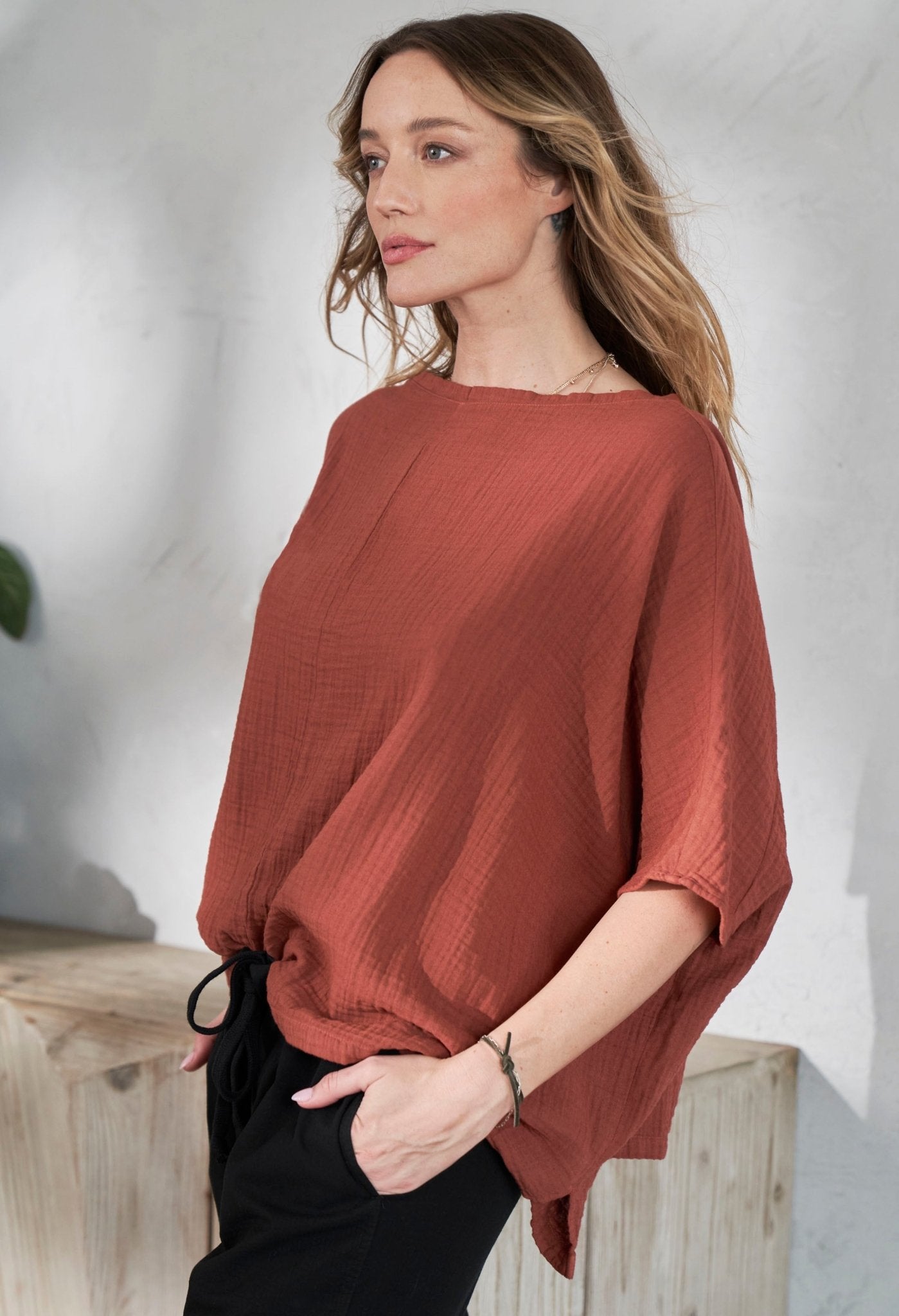 Terracotta Square Gauze Top - ocean+main
