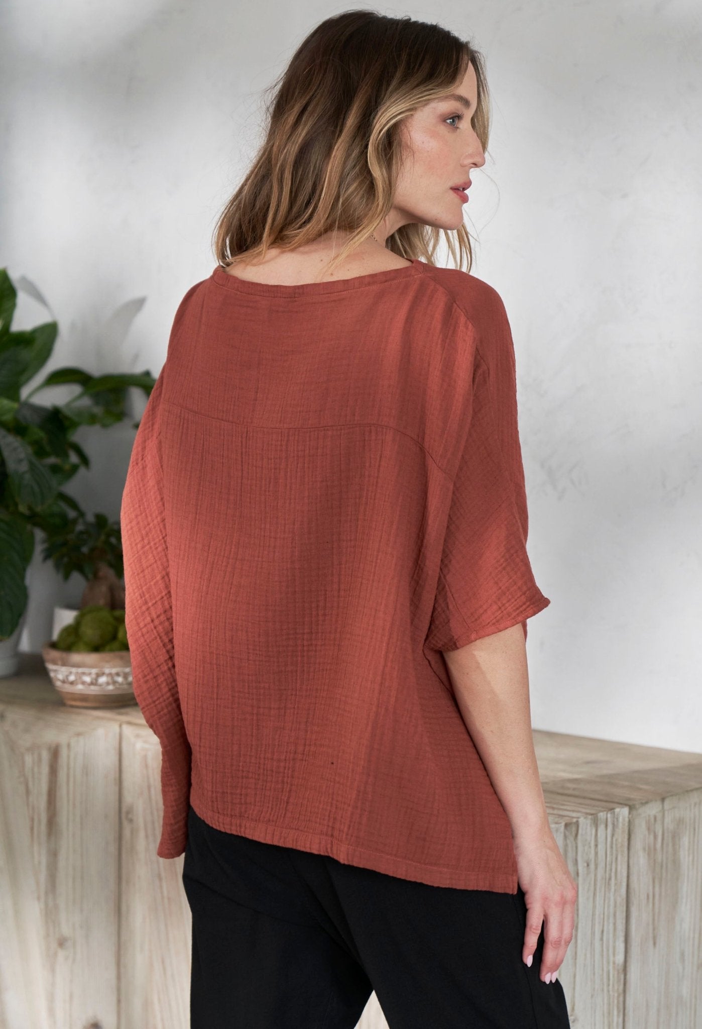 Terracotta Square Gauze Top - ocean+main