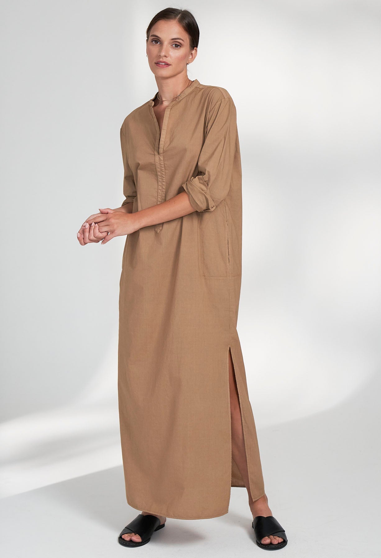 UPCYCLED - Caramel Classic Cotton Tunic with Pockets - ocean+main