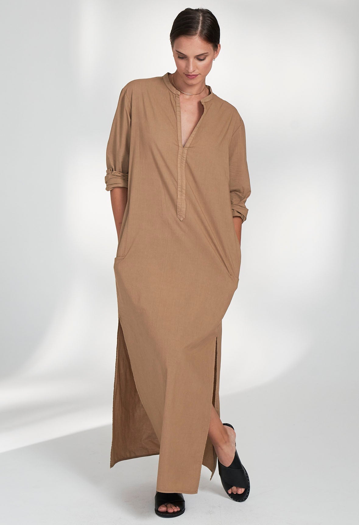 UPCYCLED - Caramel Classic Cotton Tunic with Pockets - ocean+main