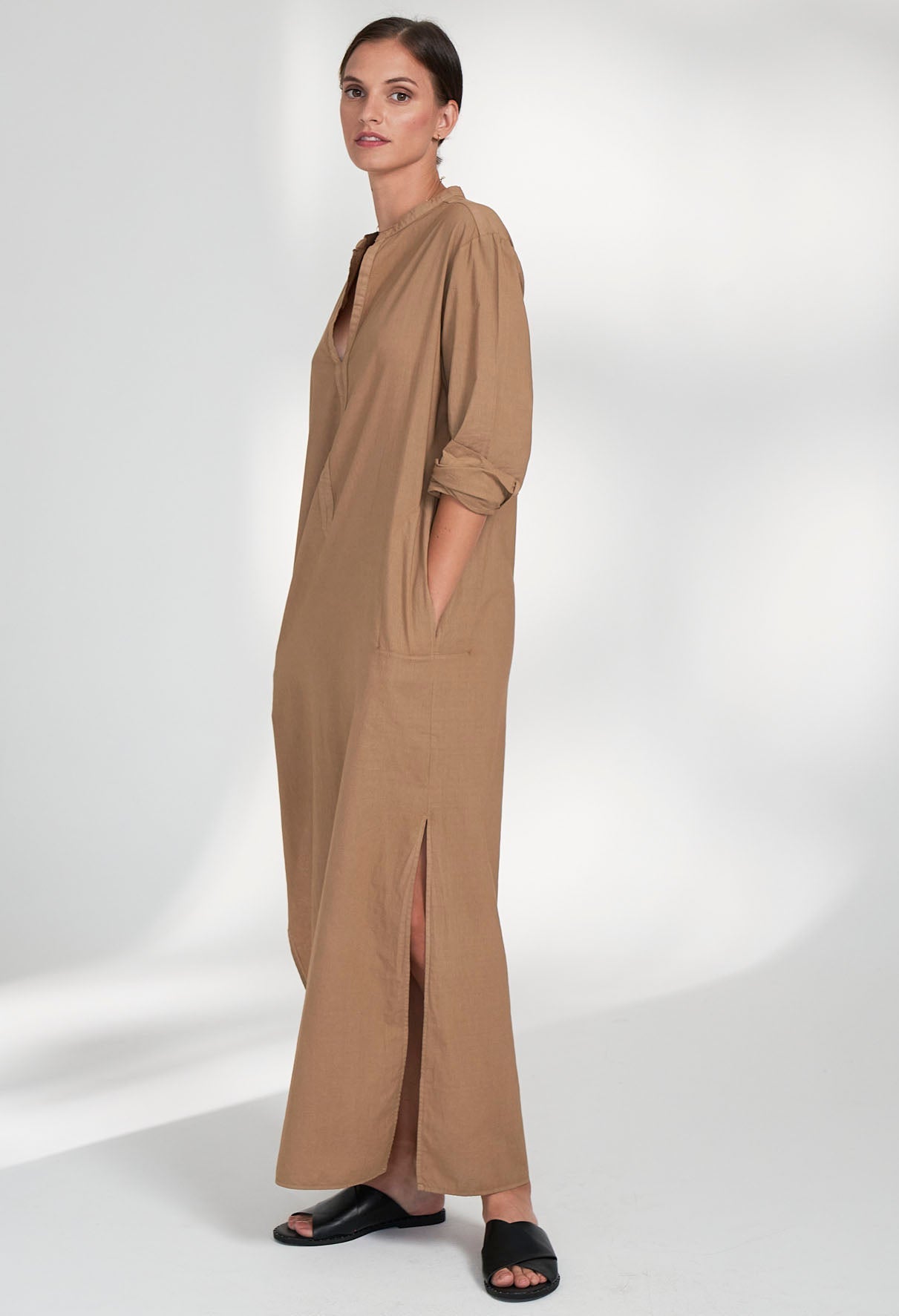UPCYCLED - Caramel Classic Cotton Tunic with Pockets - ocean+main