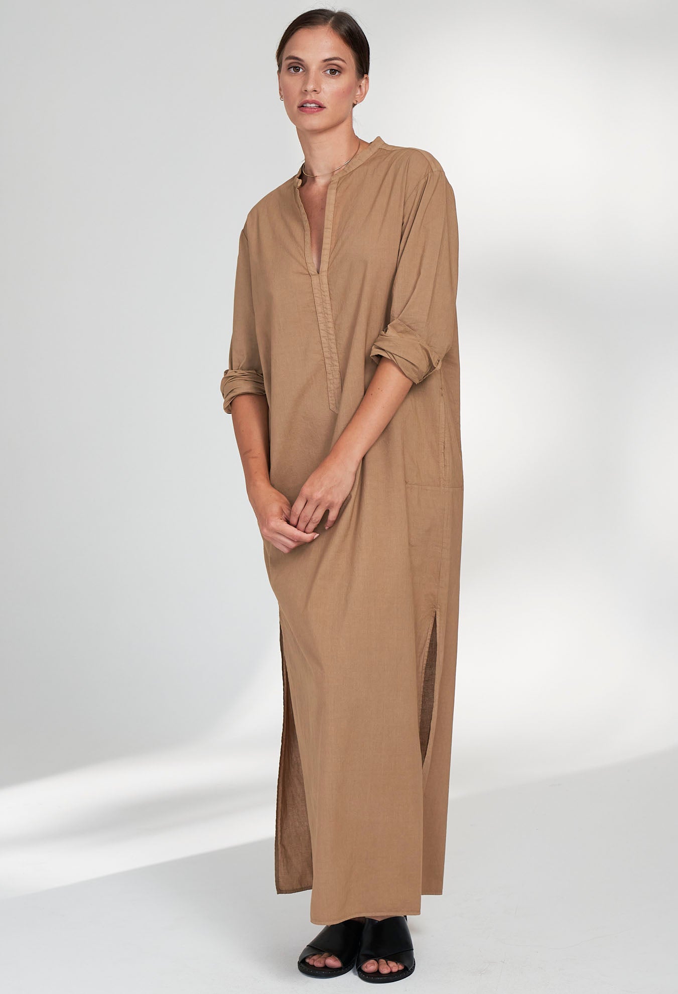 UPCYCLED - Caramel Classic Cotton Tunic with Pockets - ocean+main