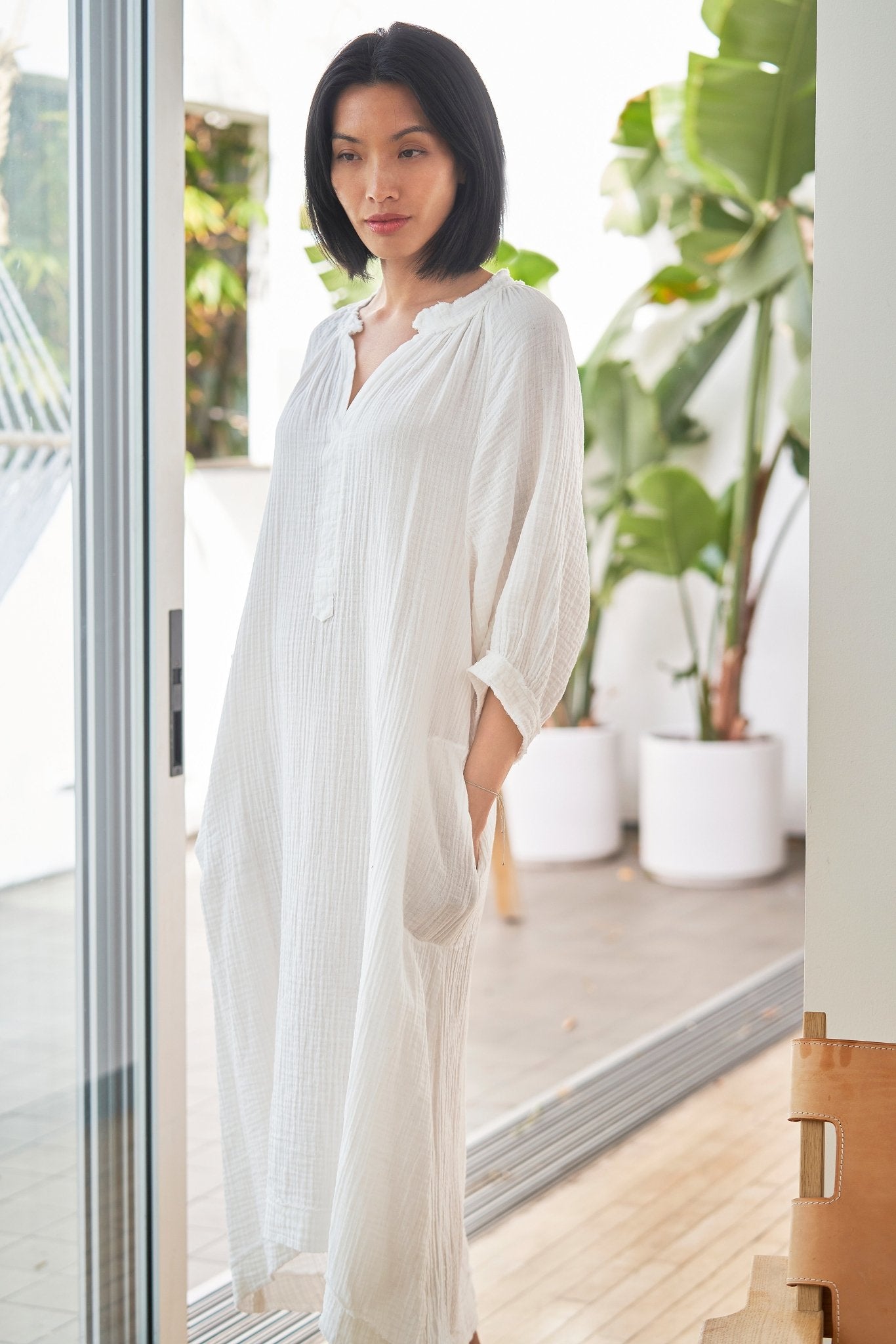 White Gauze Dress with Pockets - ocean+main