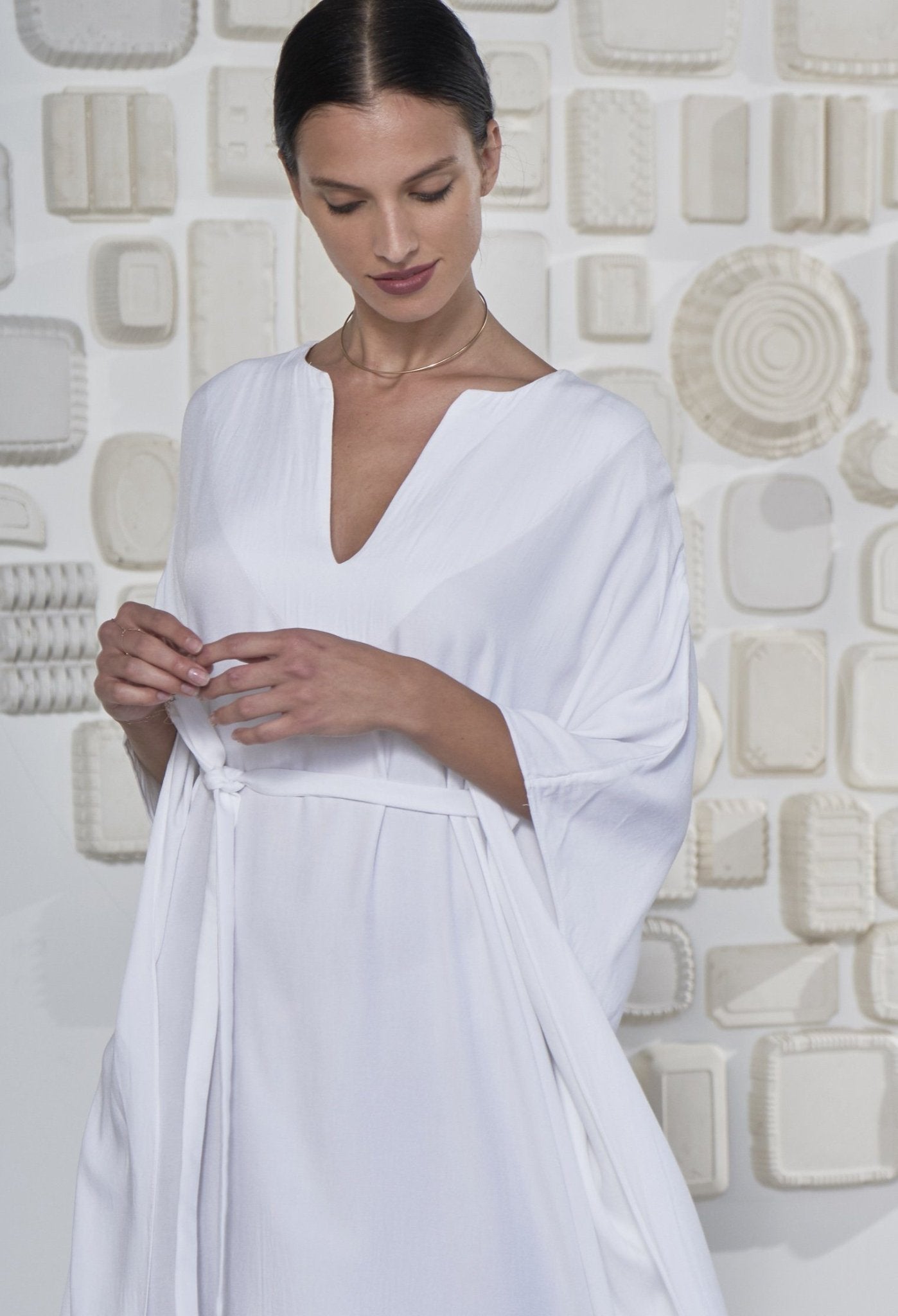 White Long Cupro Caftan - ocean+main