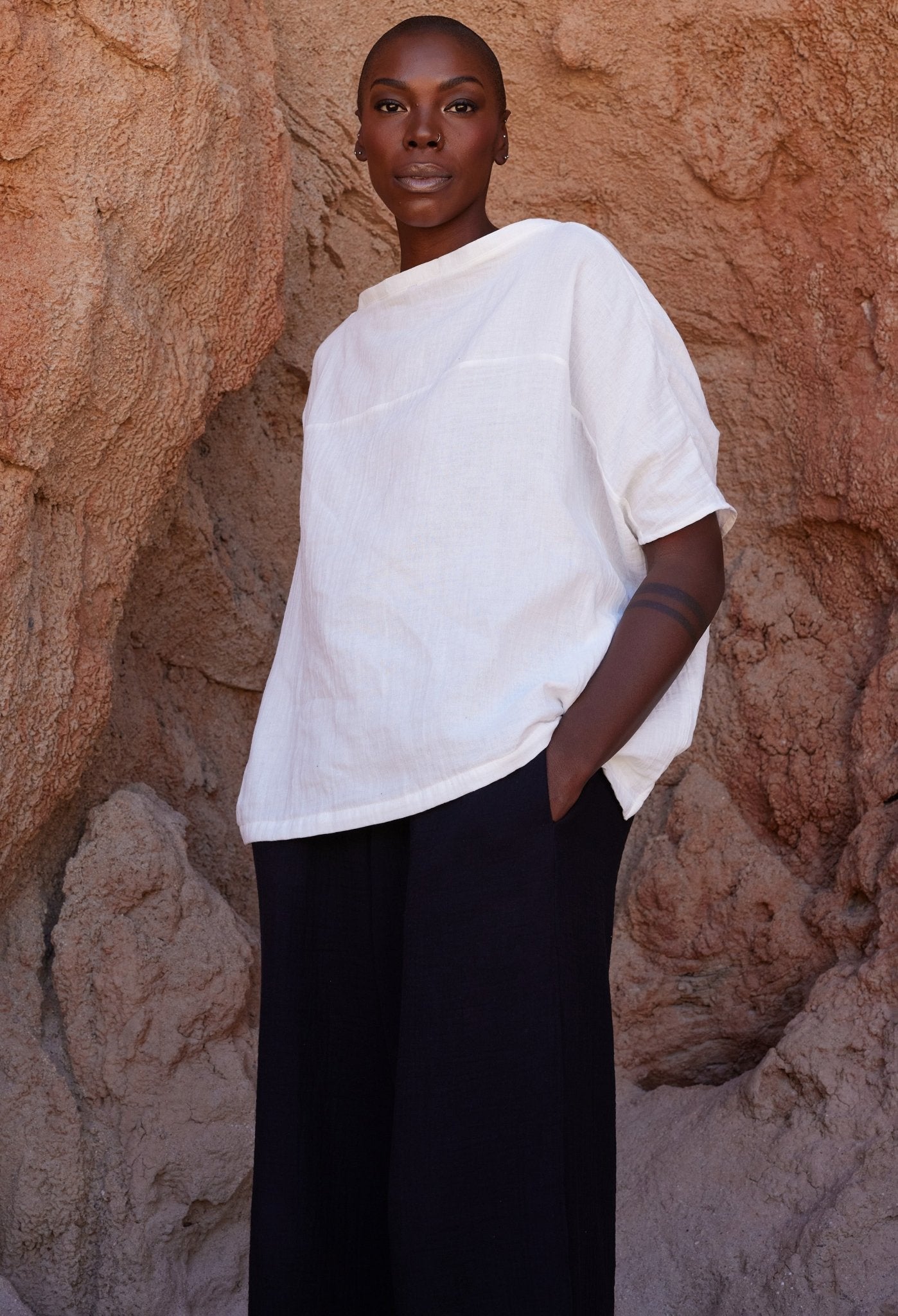 White Square Gauze Top - ocean+main