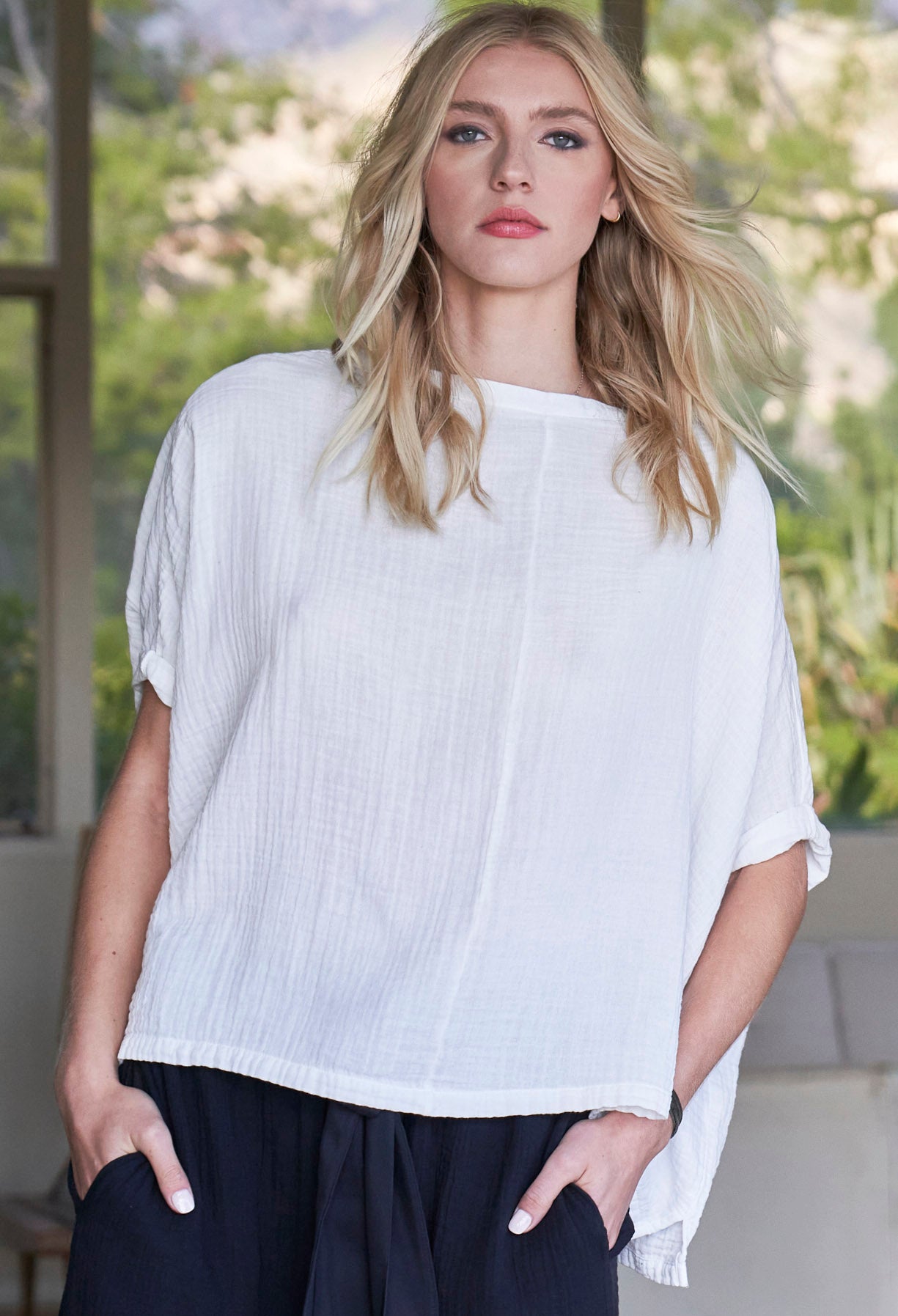 White Square Gauze Top - ocean+main