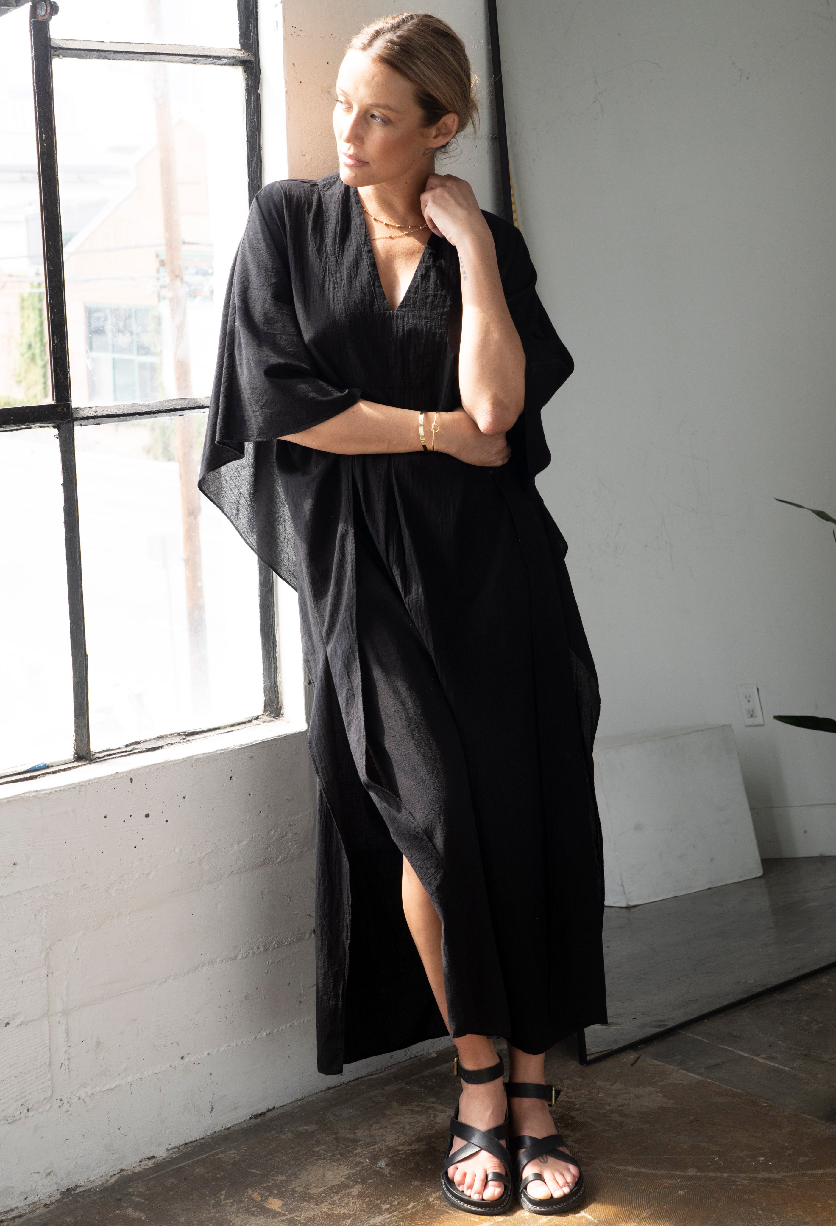 Long Black Maxi Cotton Classic Caftan