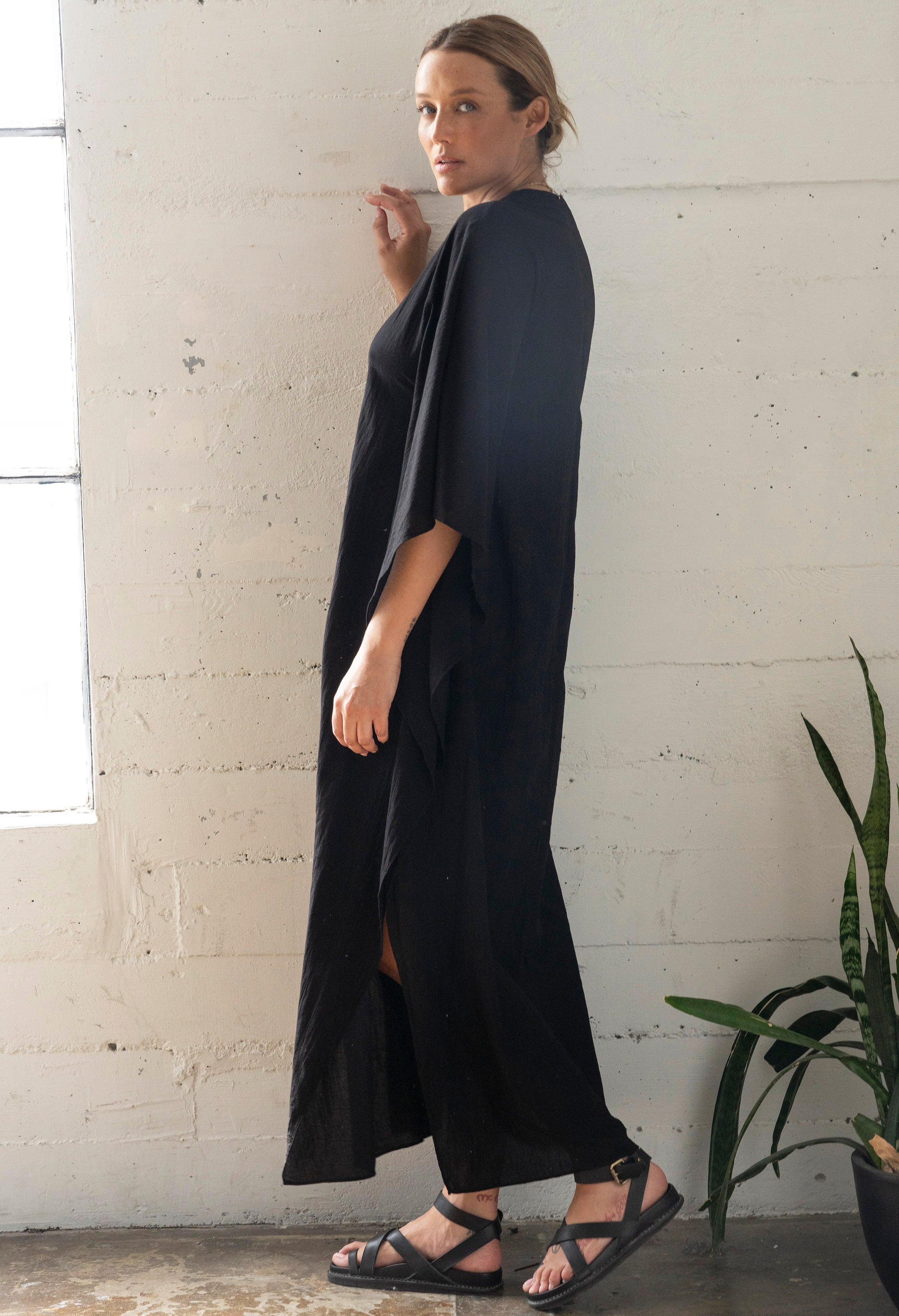 Long Black Maxi Cotton Classic Caftan