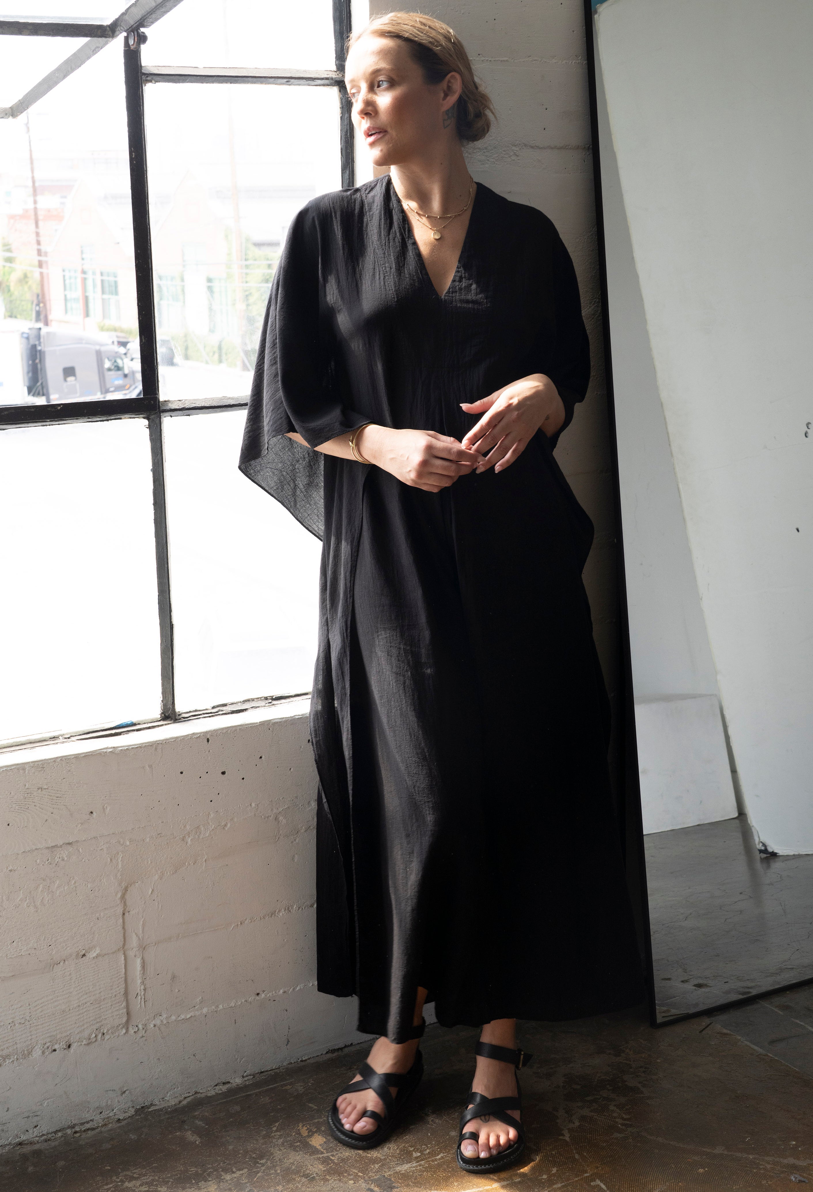 Long Black Maxi Cotton Classic Caftan