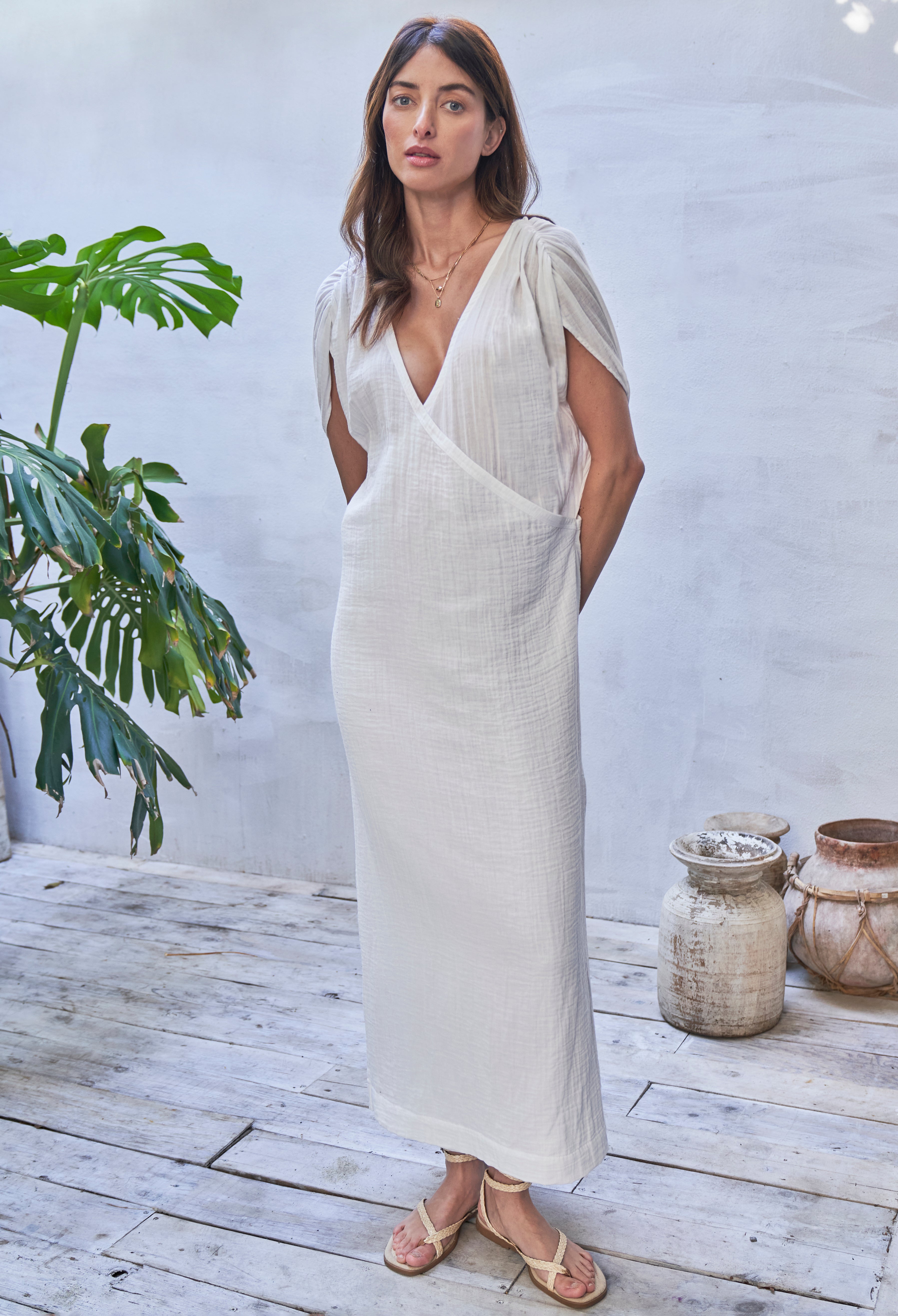 Ivory Gathered Shoulder Tie Back Long Tunic