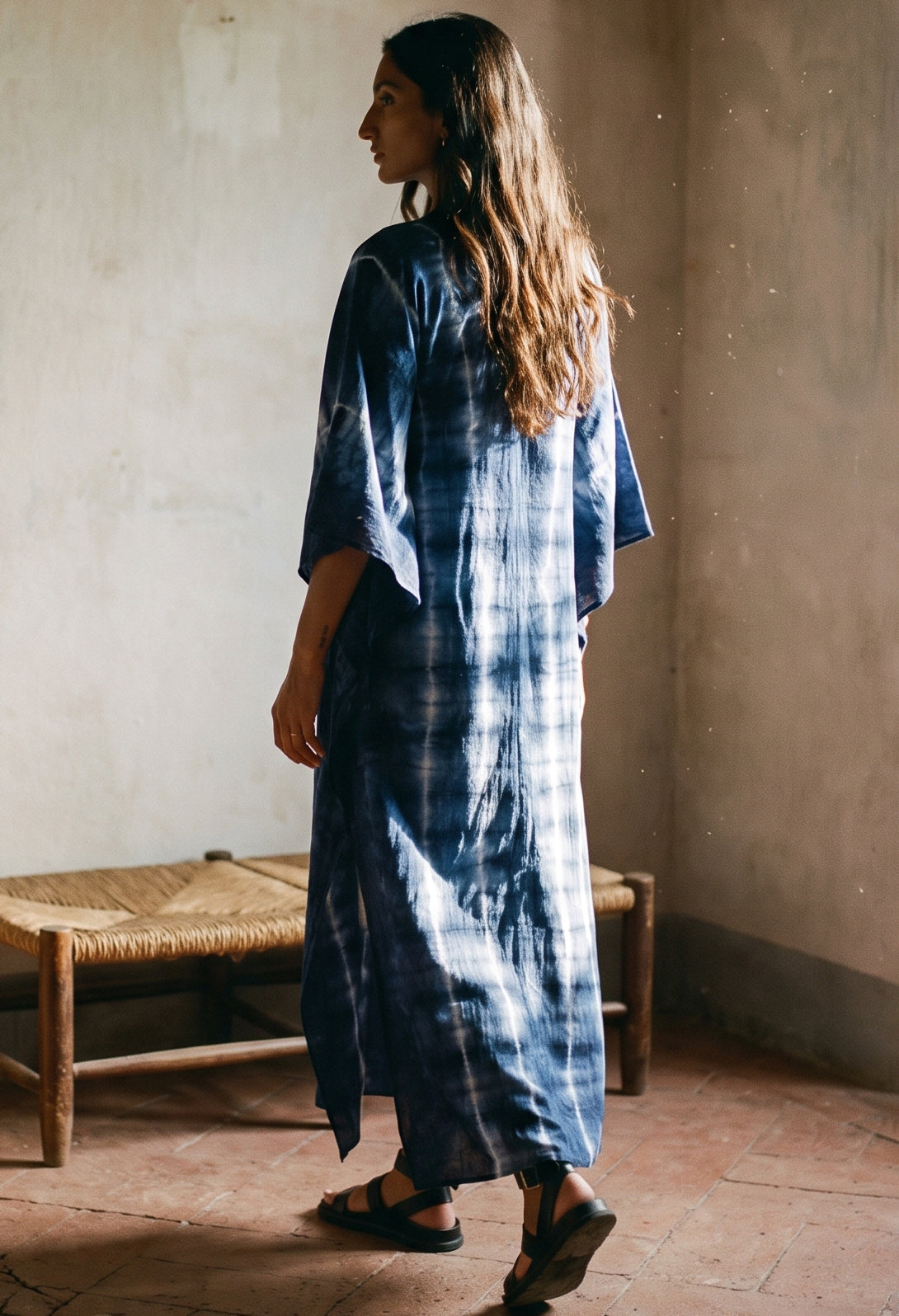 Long Navy Tie Dye Maxi Cotton Classic Caftan