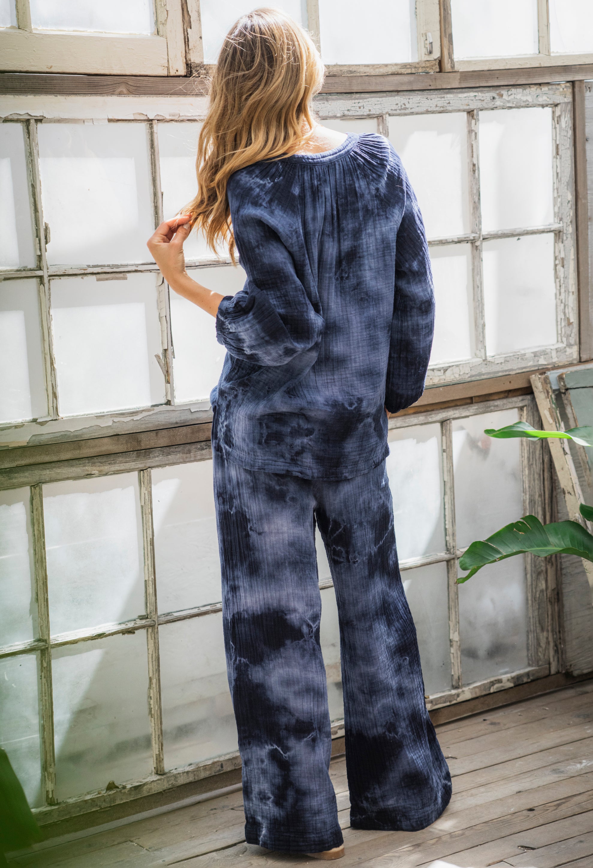 Milky Way Navy Tie Dye Gauze Top