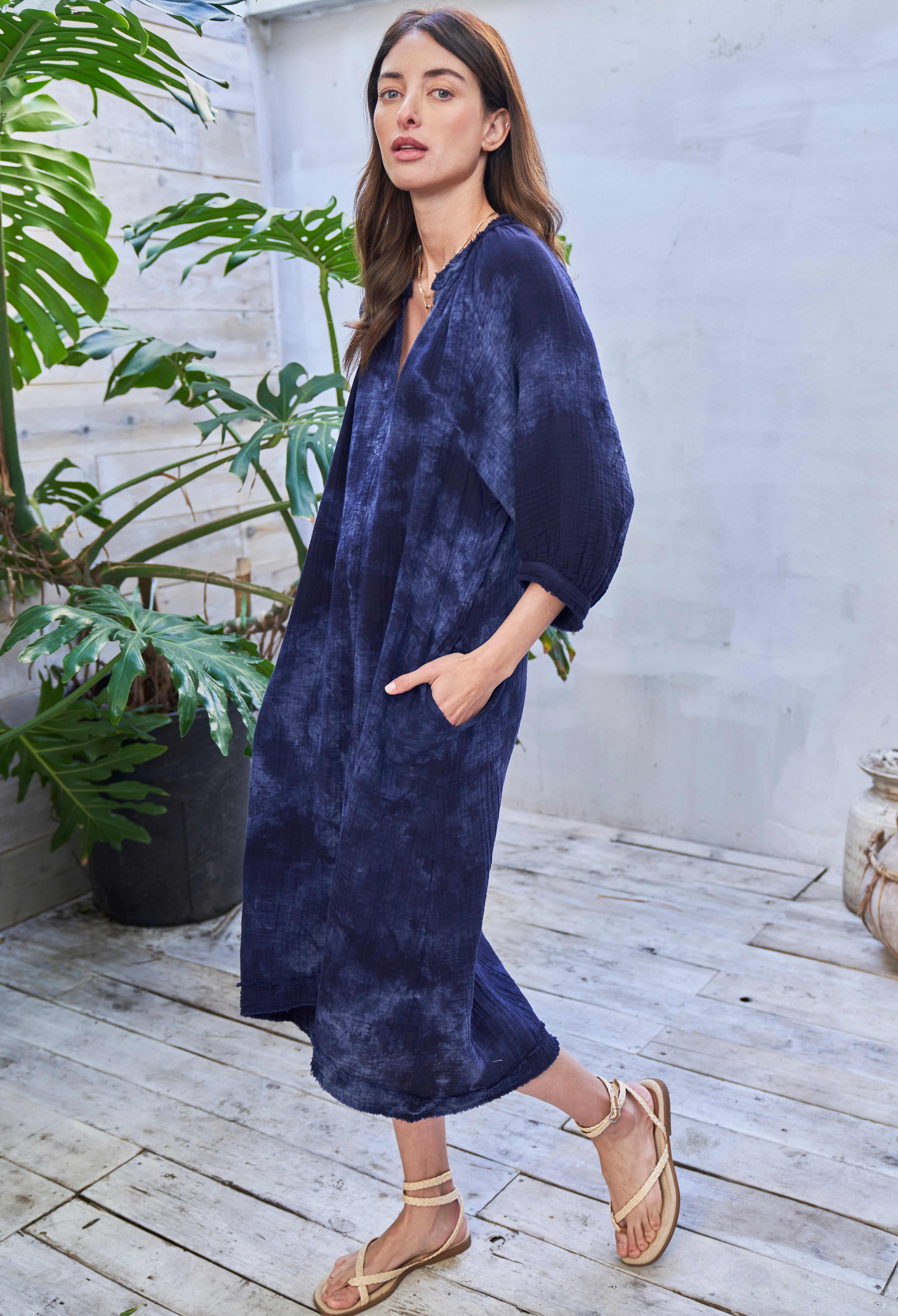 Navy Milky Way Gauze Dress with Pockets