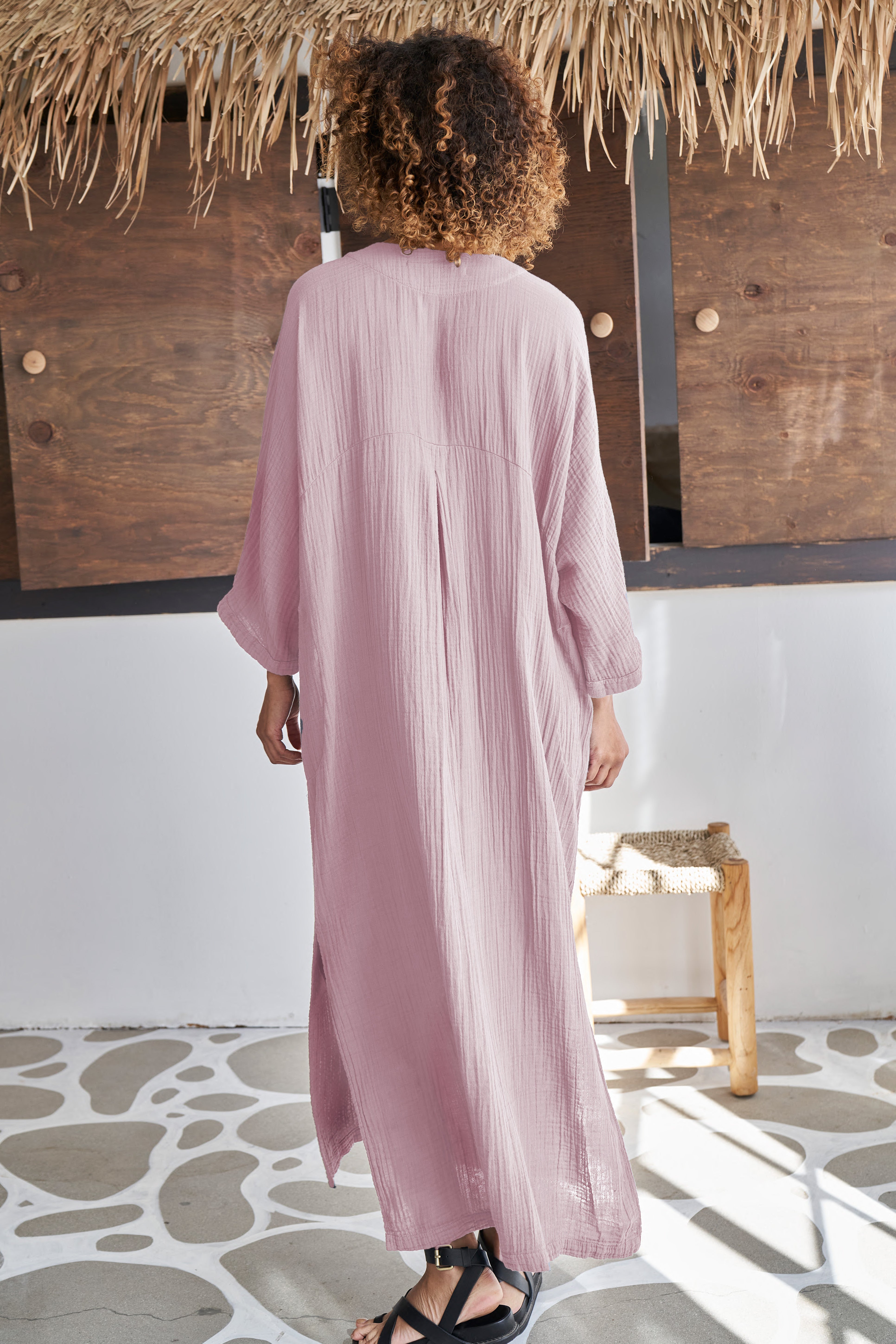 Shell Pink Cotton Gauze Arc Seam Caftan