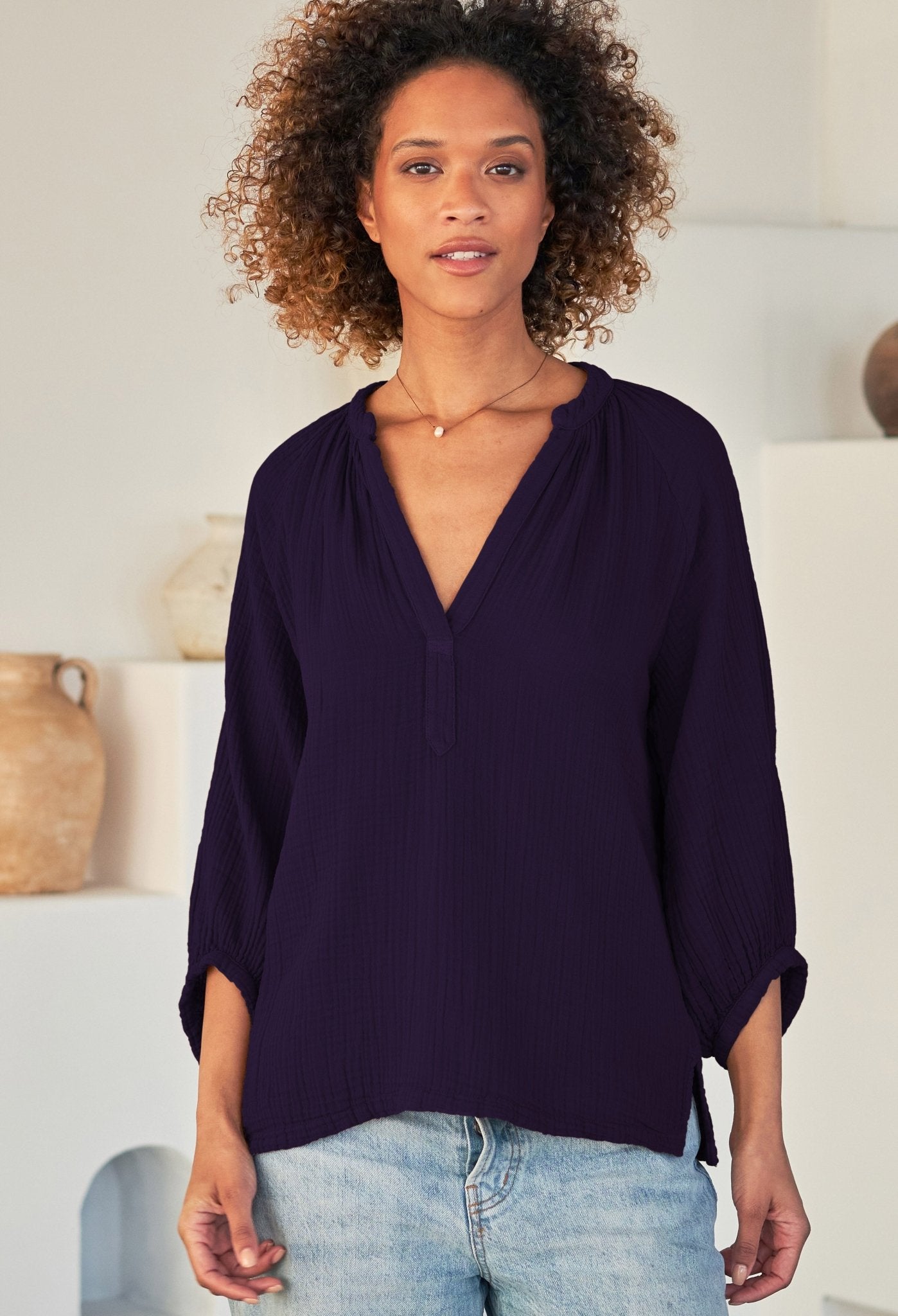 Aubergine Gauze Top - ocean+main