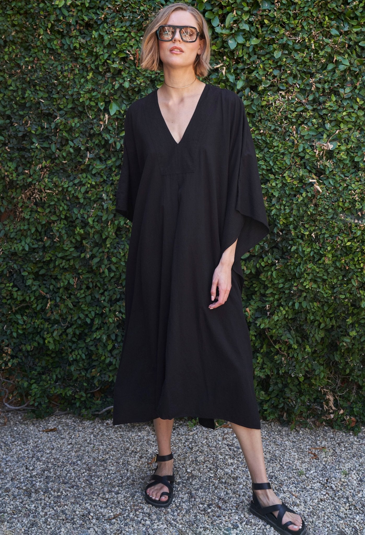 Black Cotton Midi Caftan - ocean+main