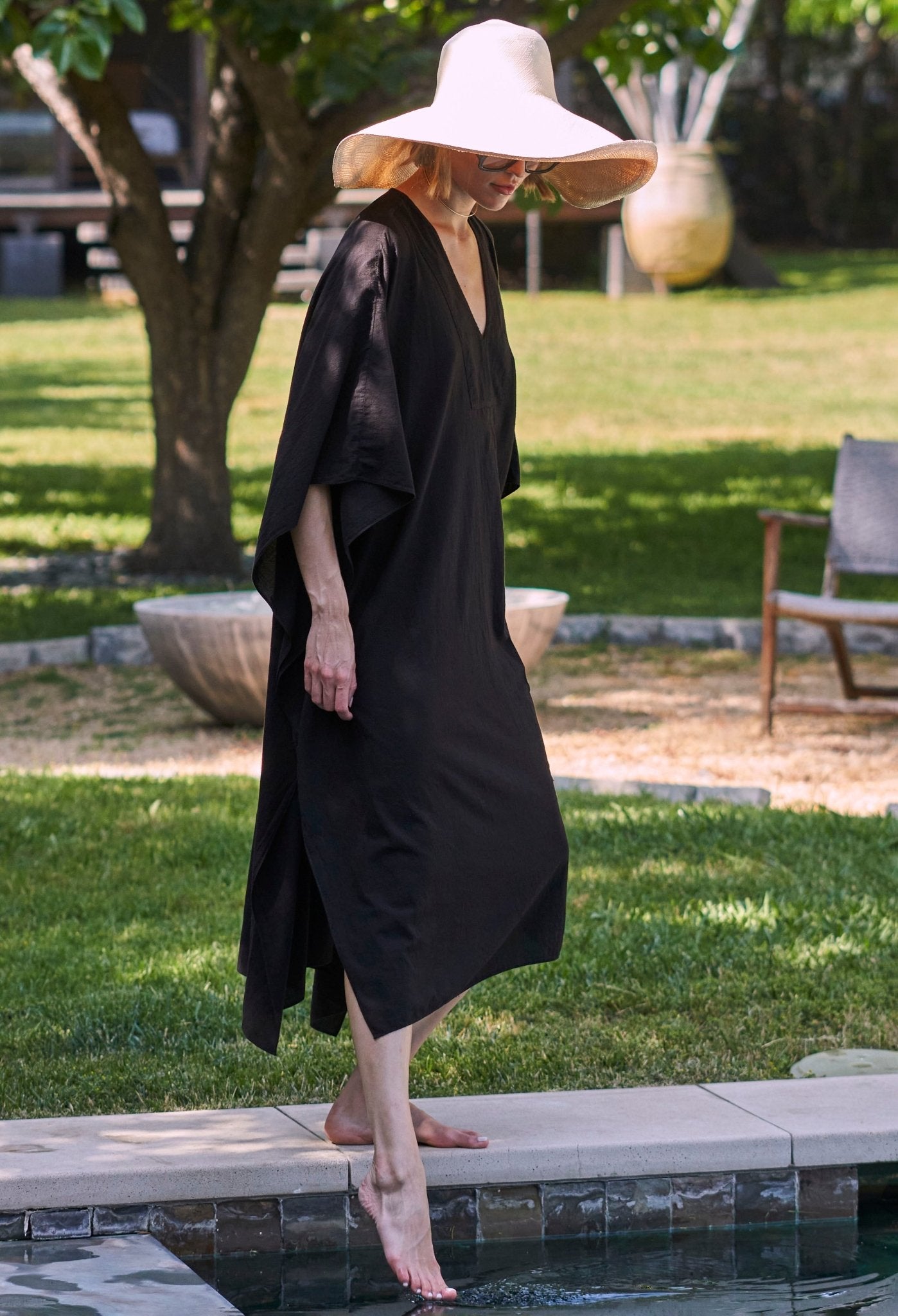 Black Cotton Midi Caftan - ocean+main