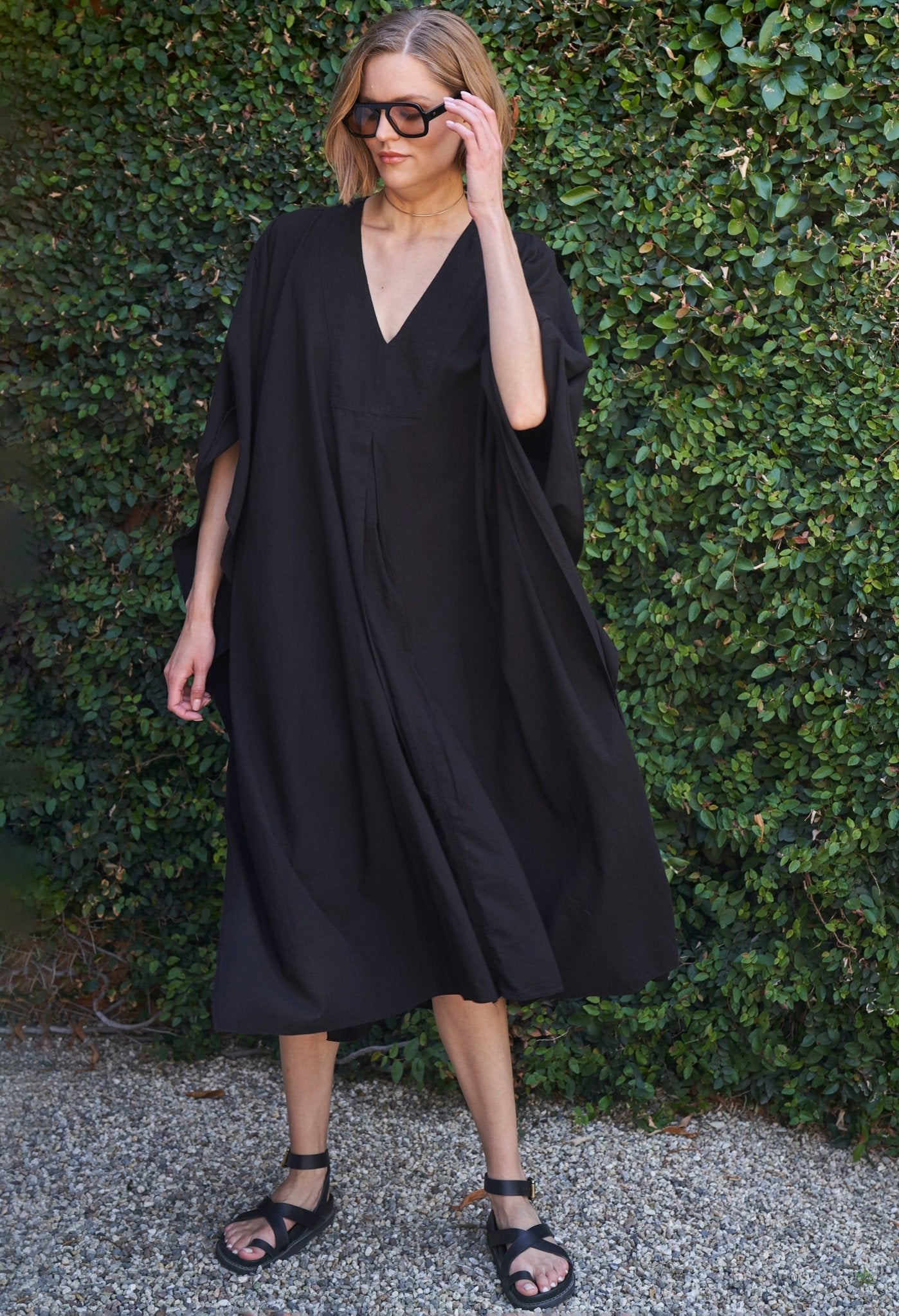 Black Cotton Midi Caftan - ocean+main