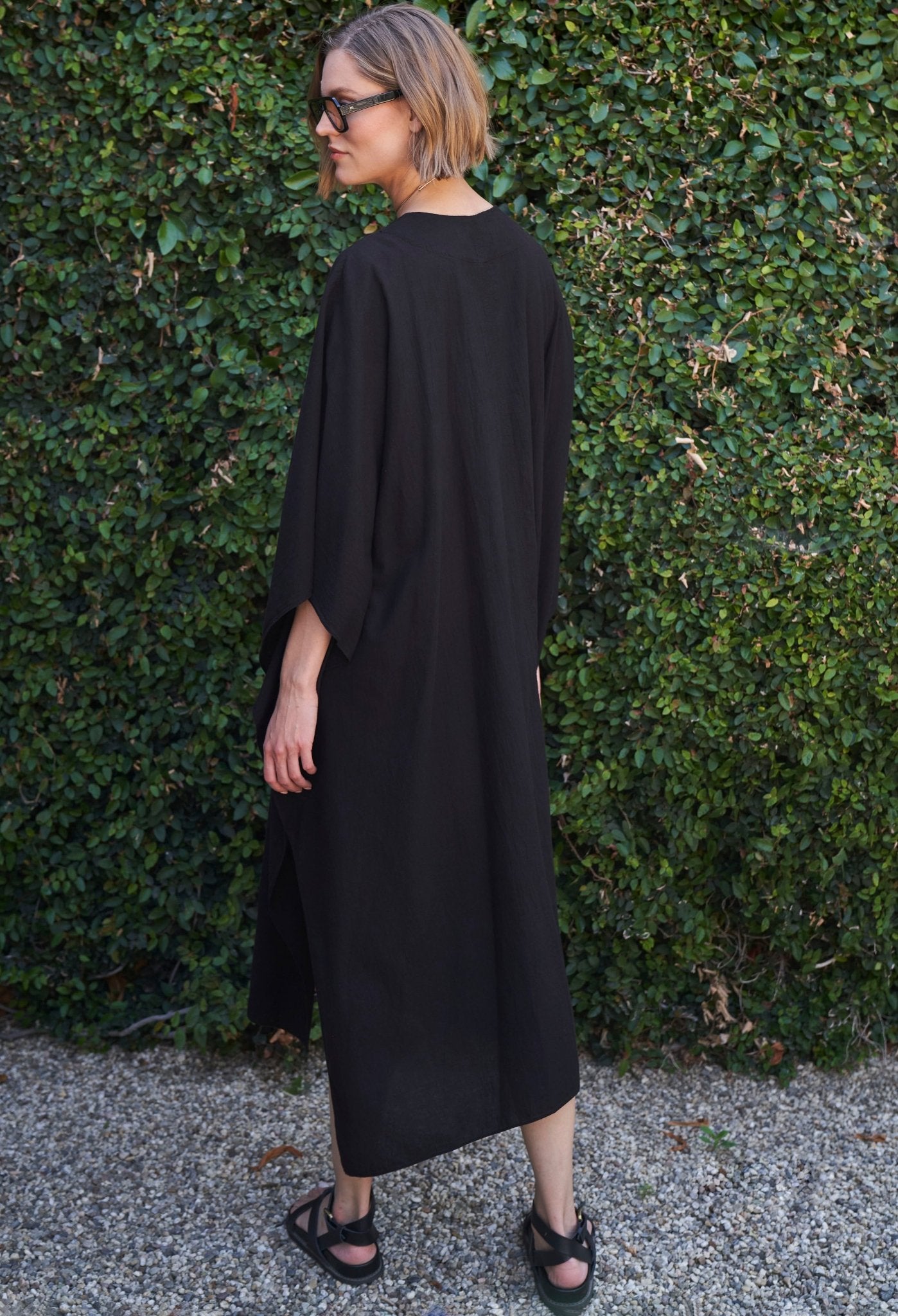 Black Cotton Midi Caftan - ocean+main