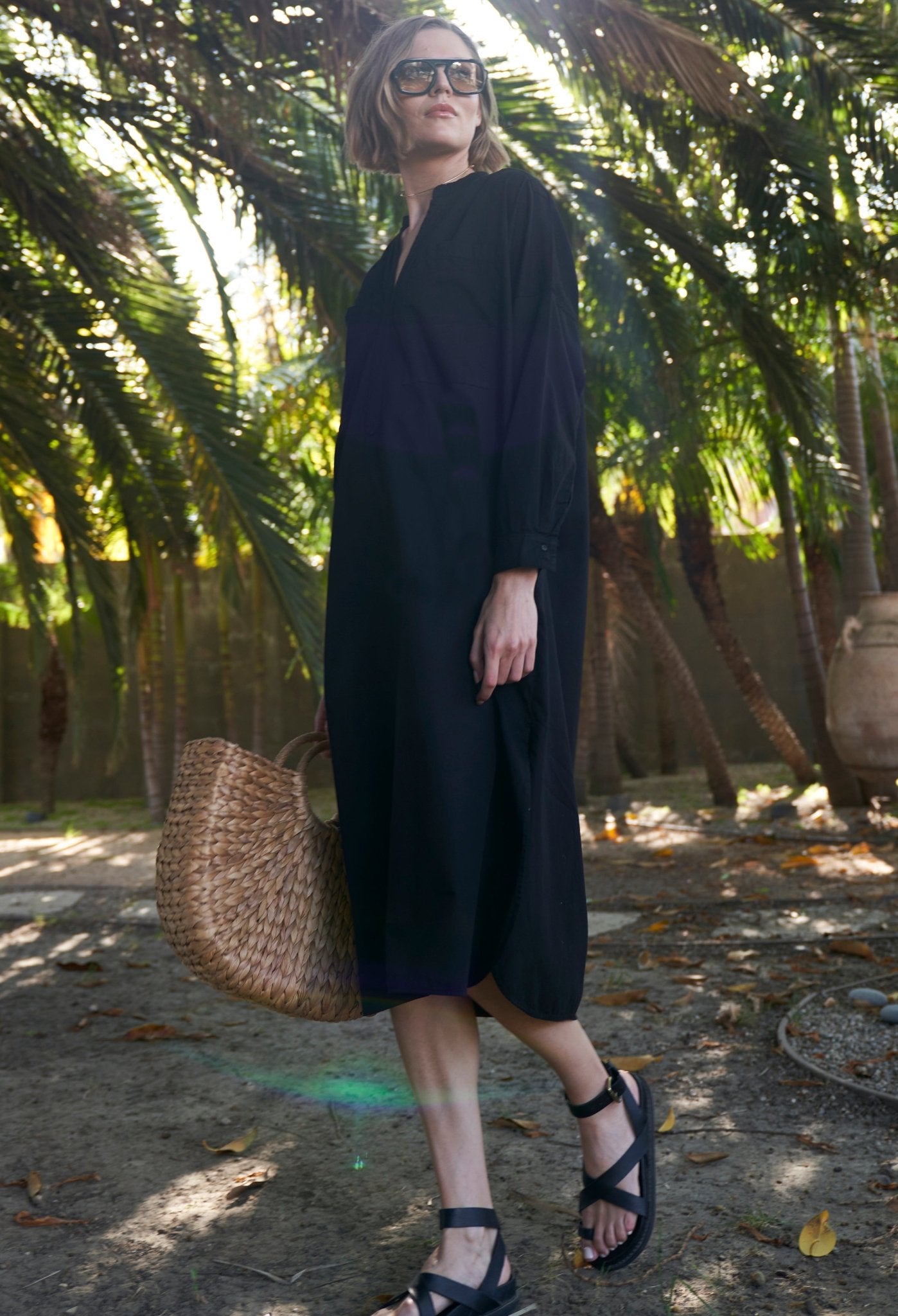 Black Pocket Midi Tunic Dress - ocean+main