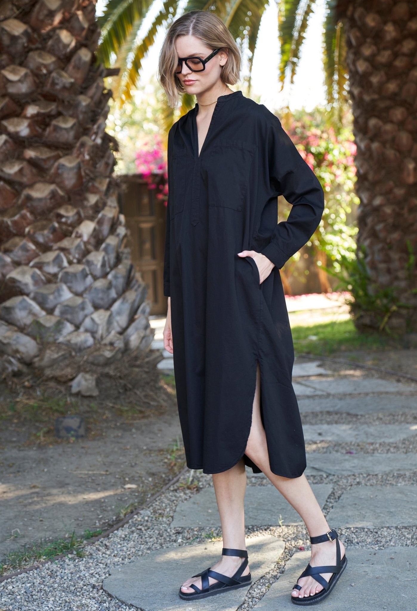 Black Pocket Midi Tunic Dress - ocean+main