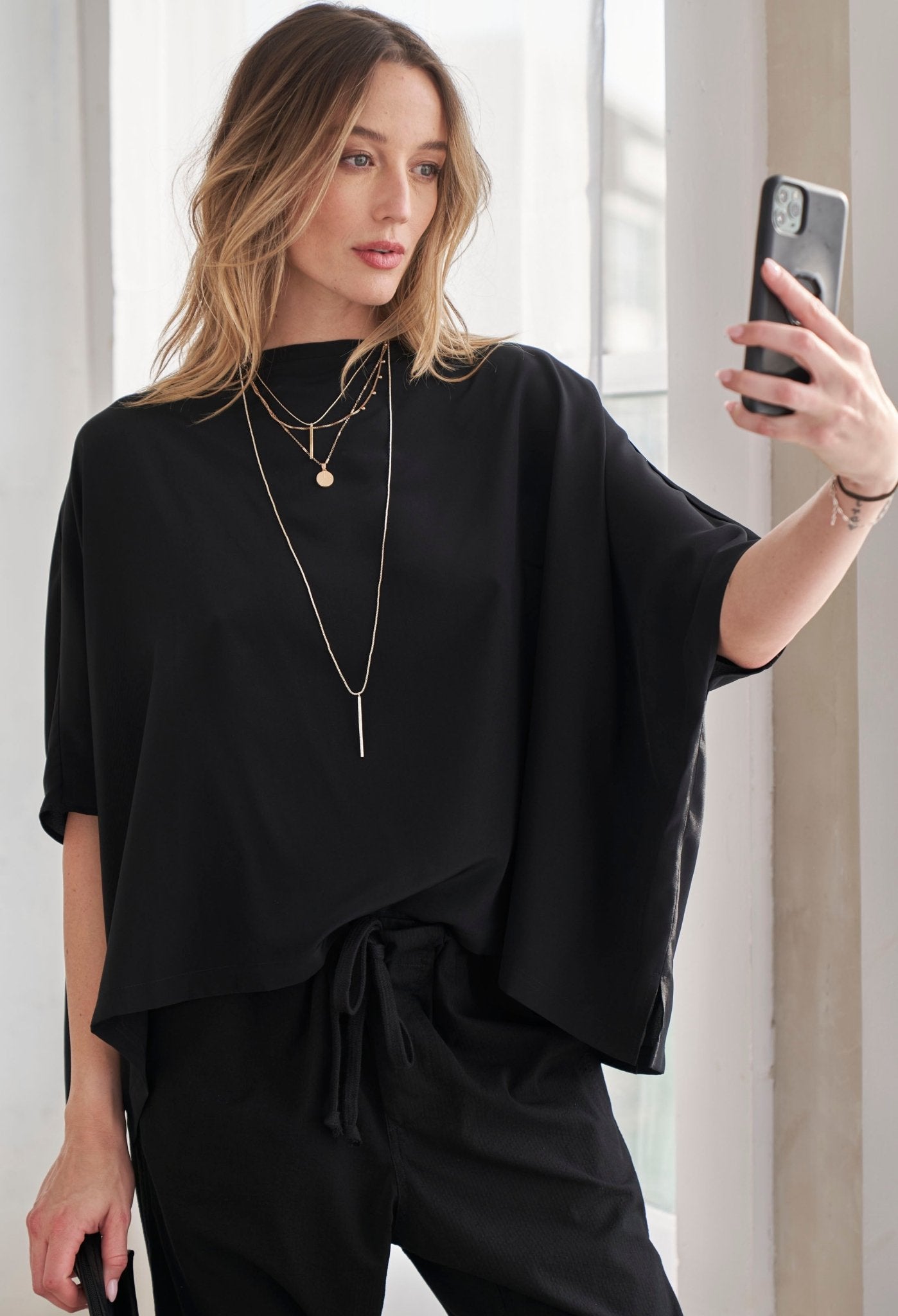 Black Silk Square Top - ocean+main