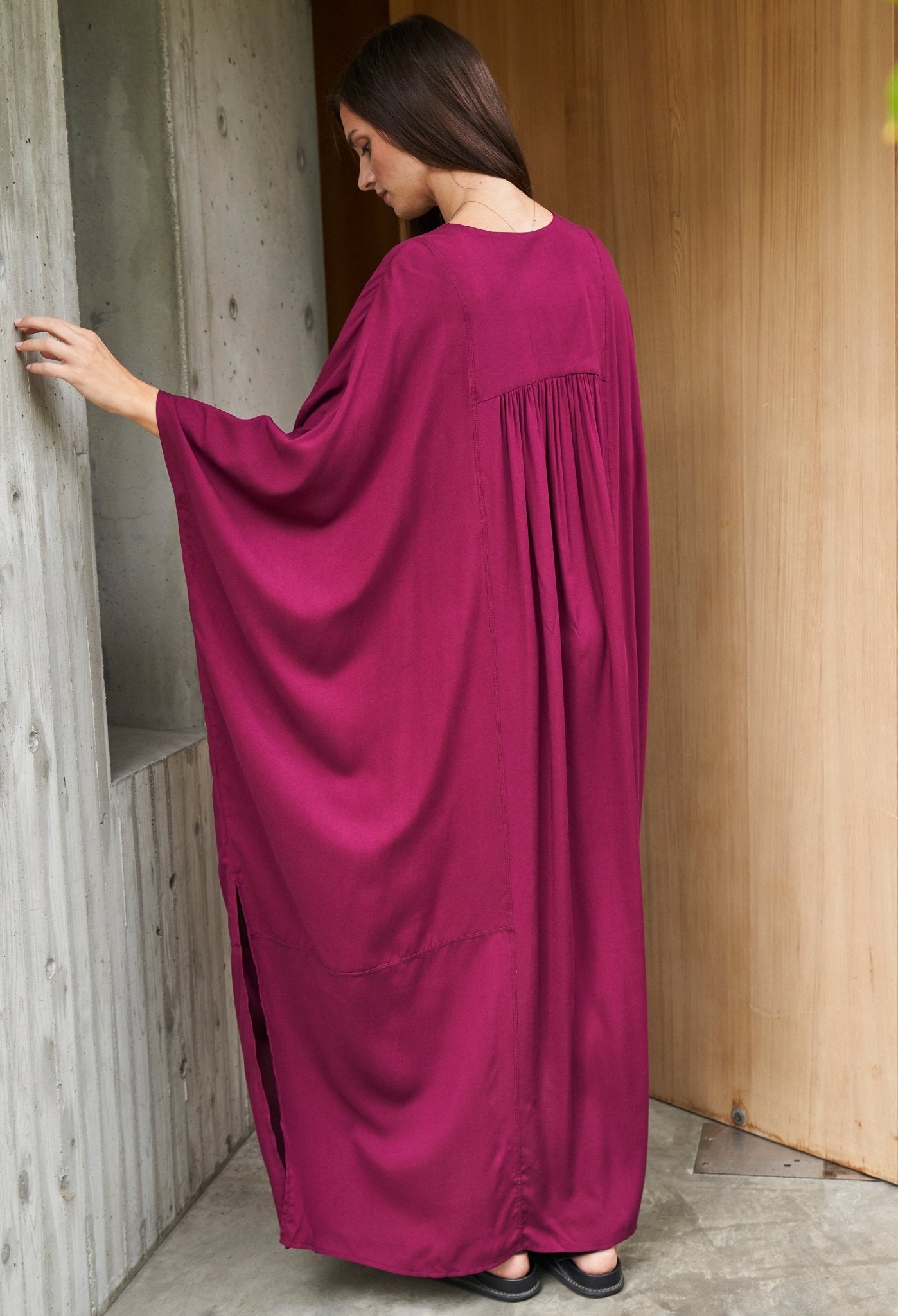 Burgundy Laurel Bib Front Caftan - ocean+main