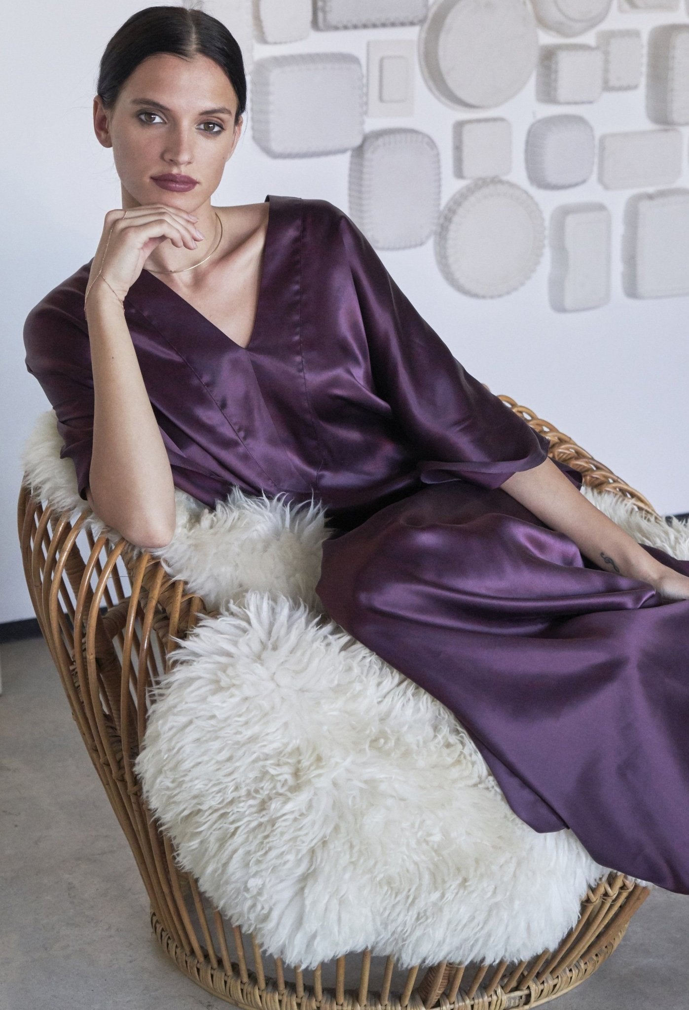 Burgundy Silk Placket V - Neck Long Caftan - Limited Edition! - ocean+main