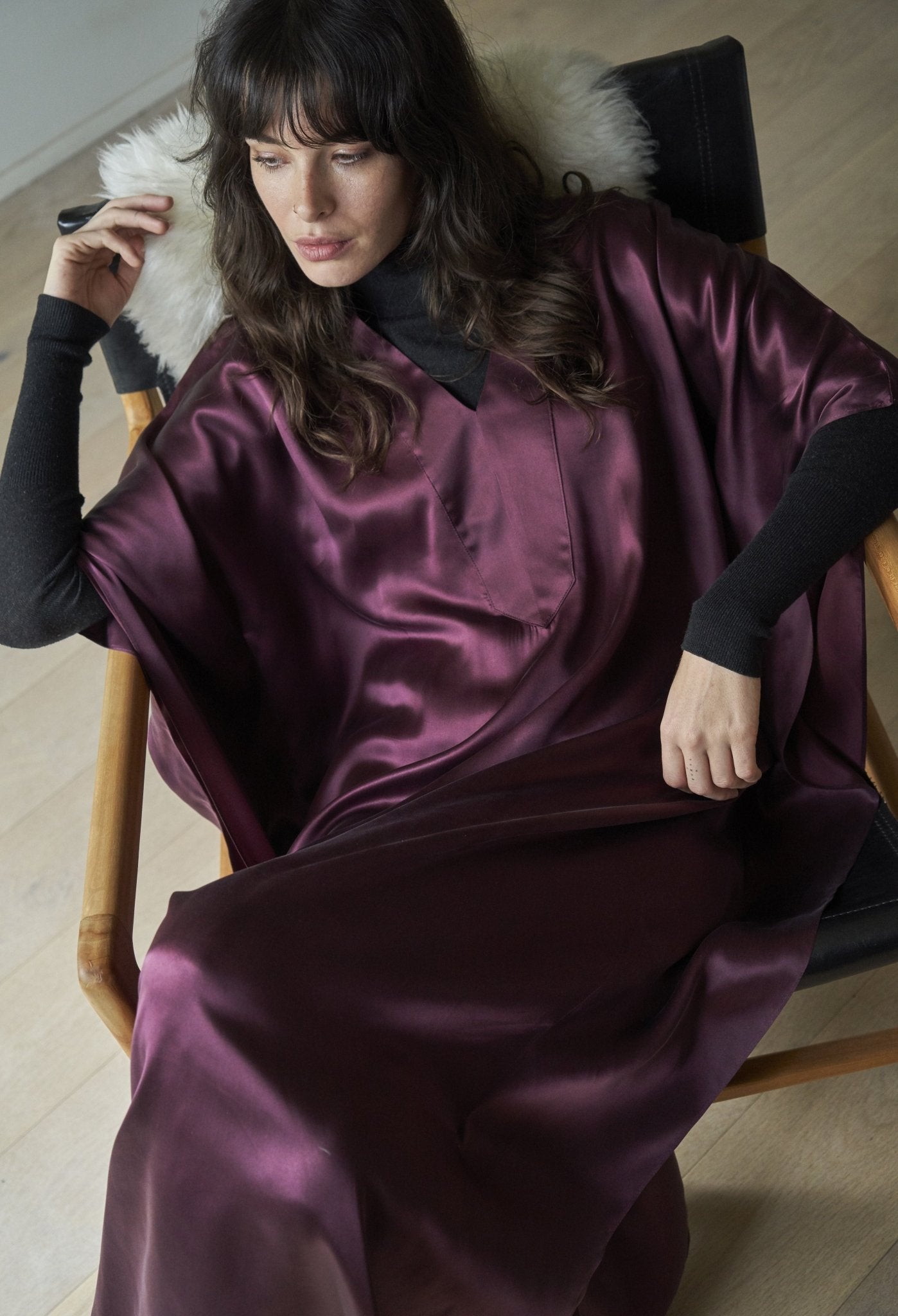 Burgundy Silk Placket V - Neck Long Caftan - Limited Edition! - ocean+main