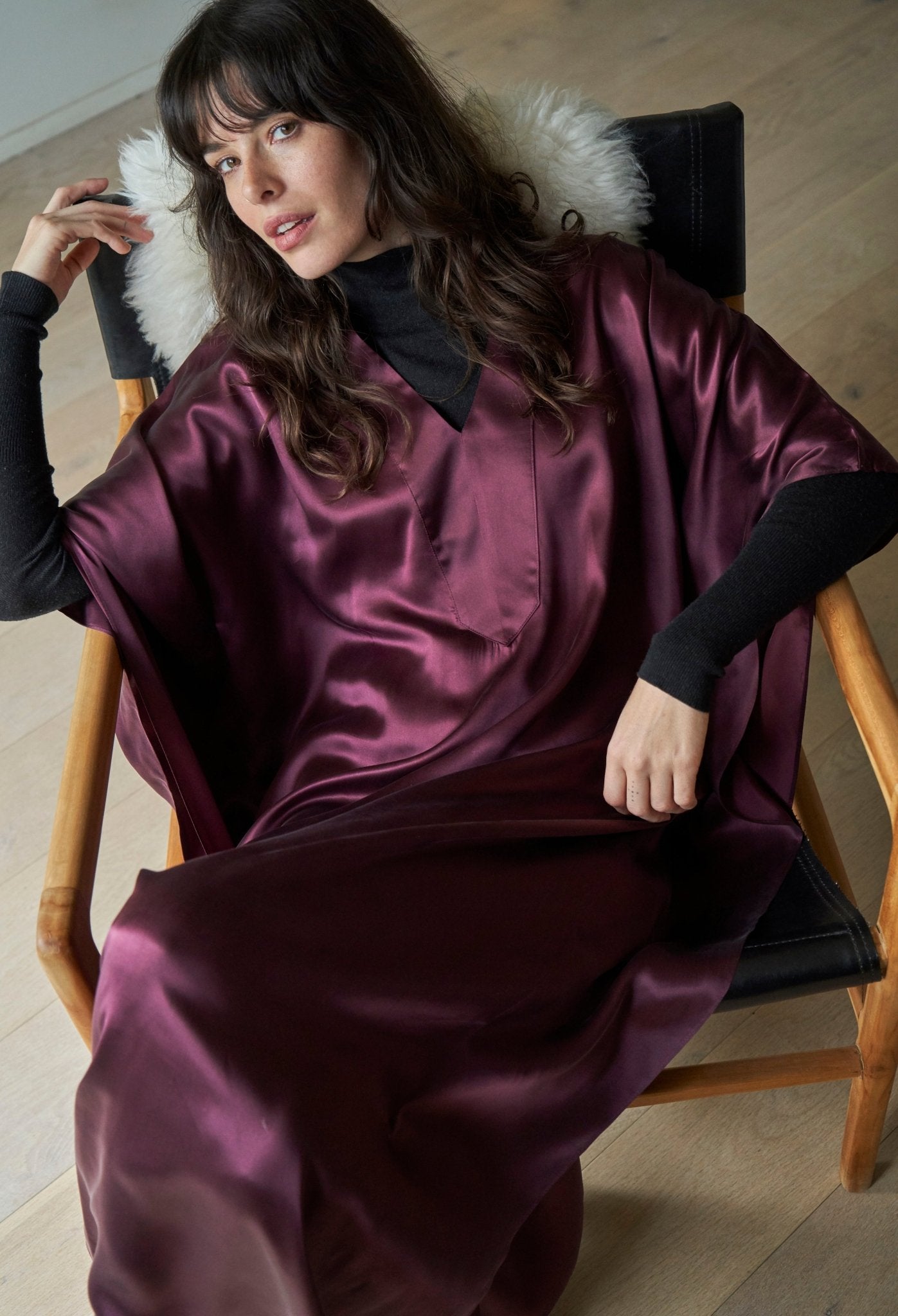 Burgundy Silk Placket V - Neck Long Caftan - Limited Edition! - ocean+main