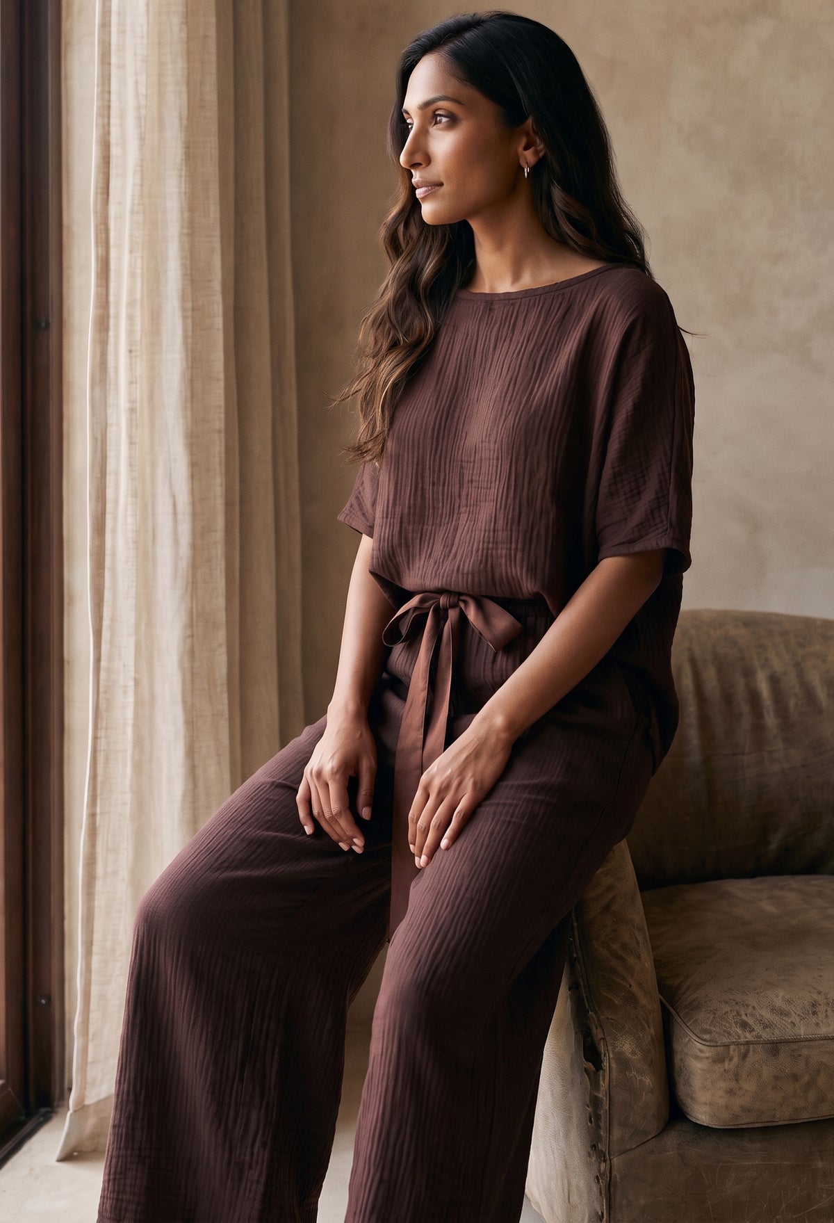 Chocolate Square Gauze Top