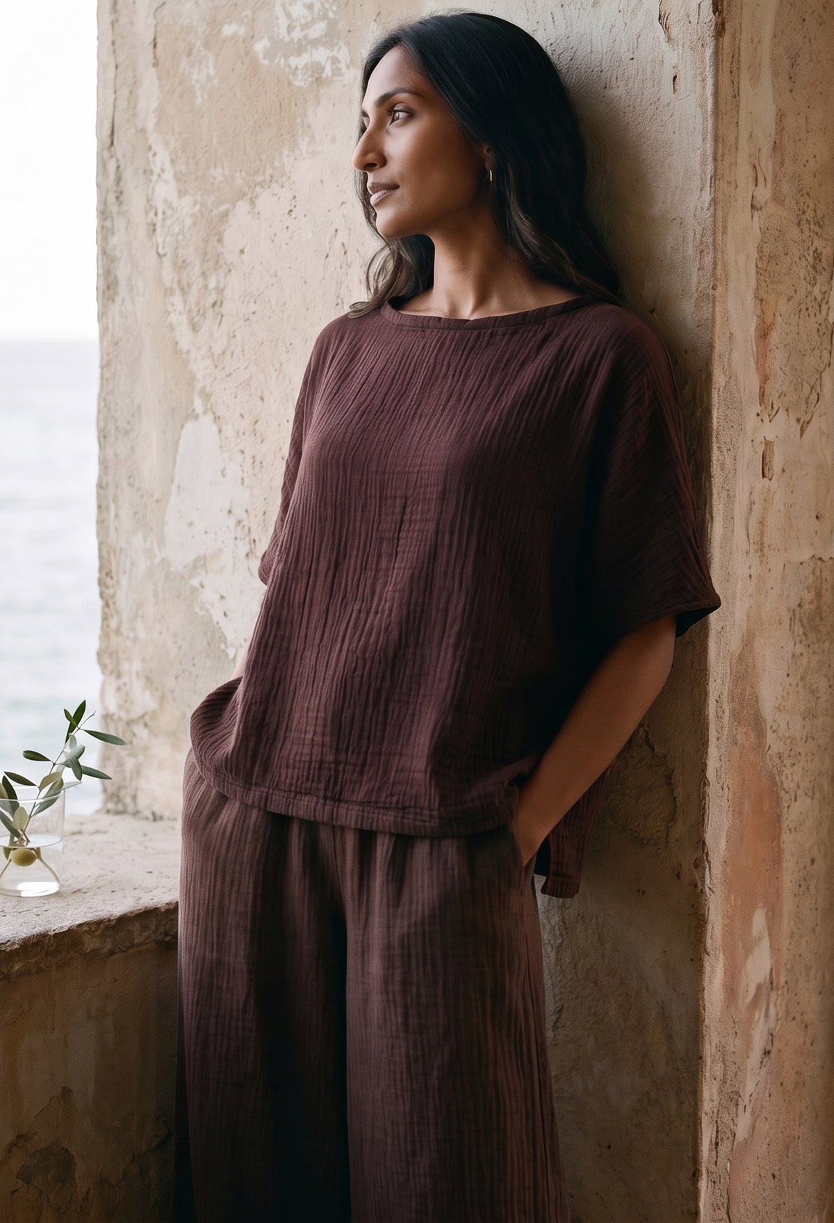 Chocolate Square Gauze Top