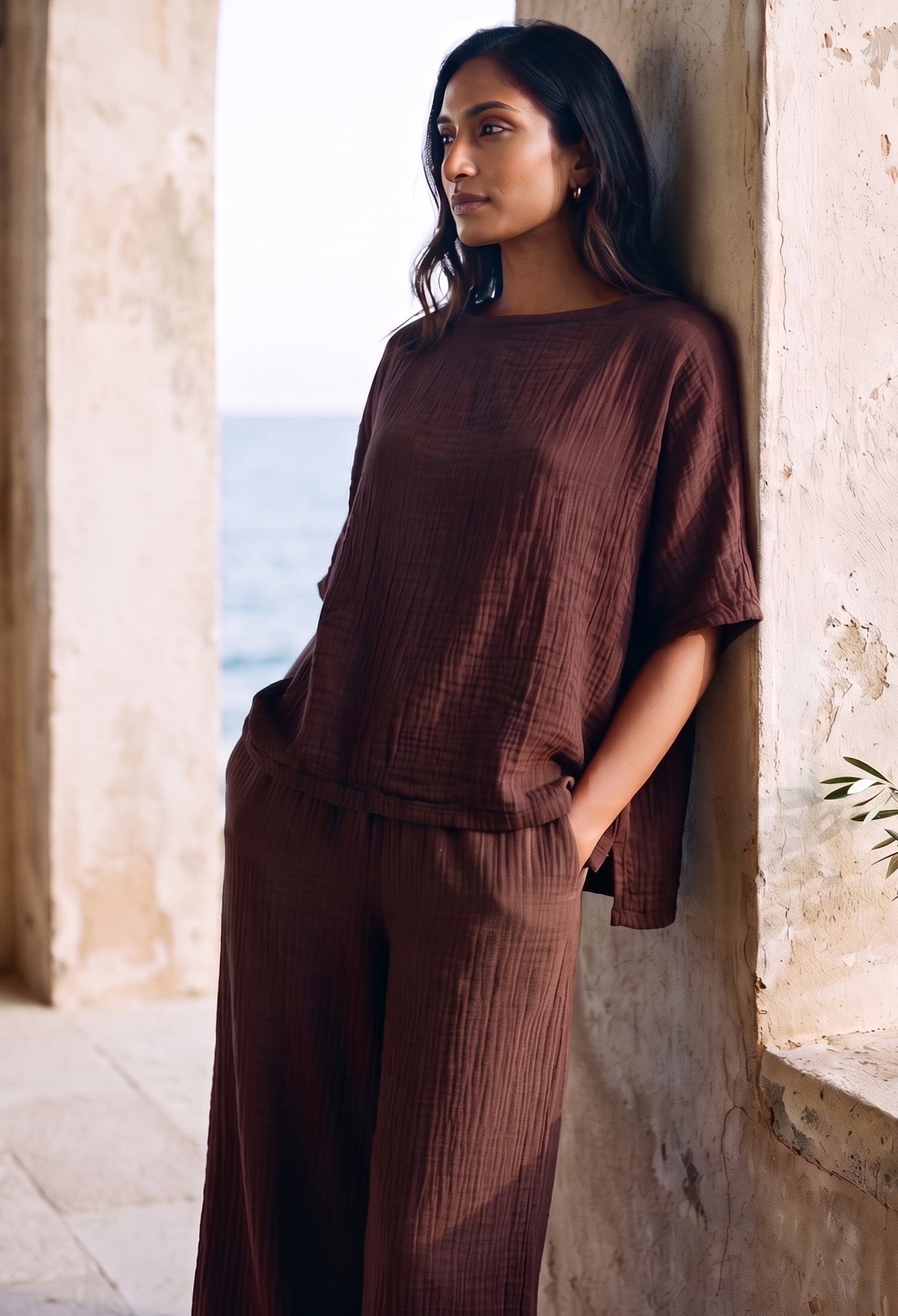 Chocolate Square Gauze Top