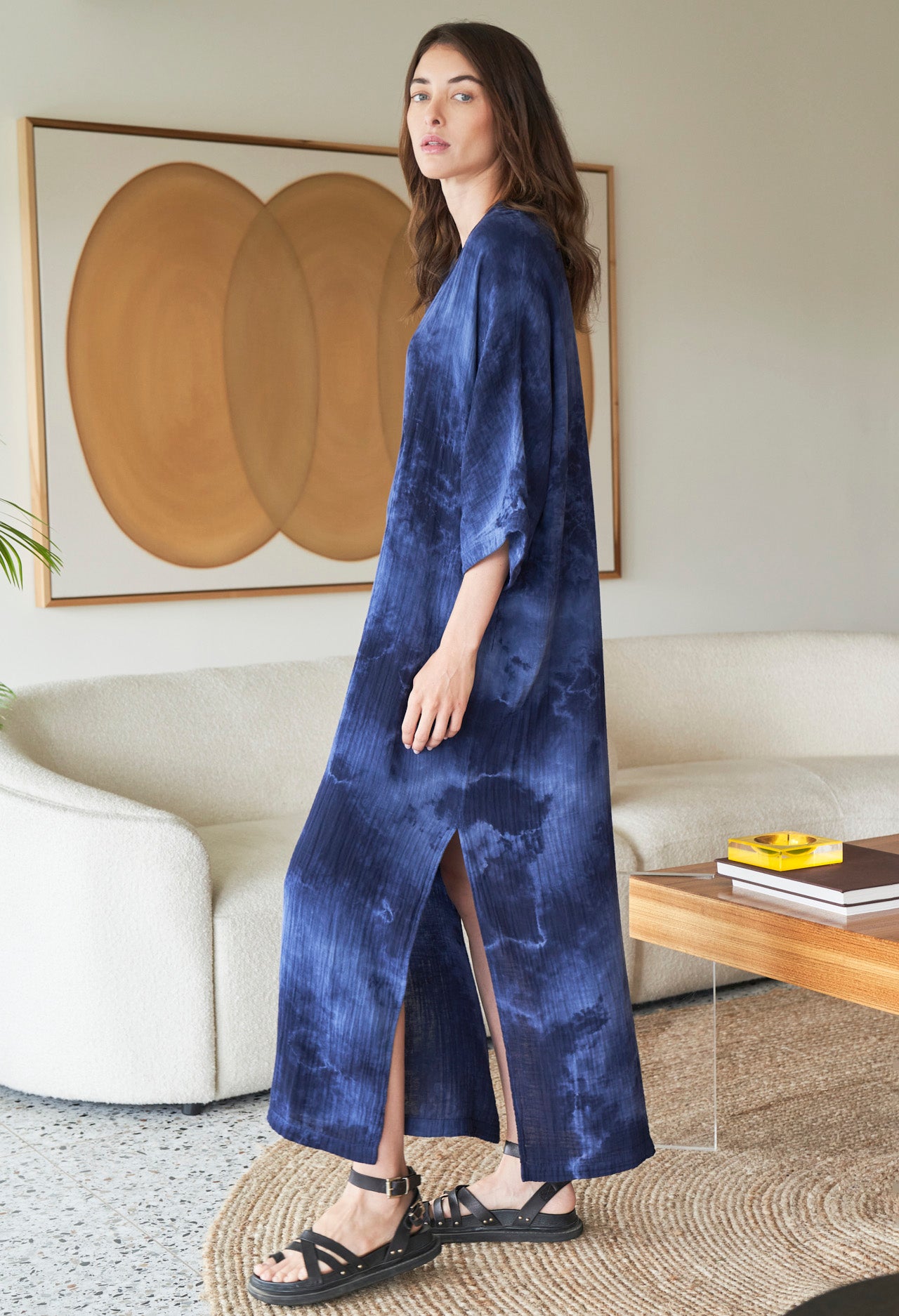 Milky Way Cotton Gauze Arc Seam Caftan