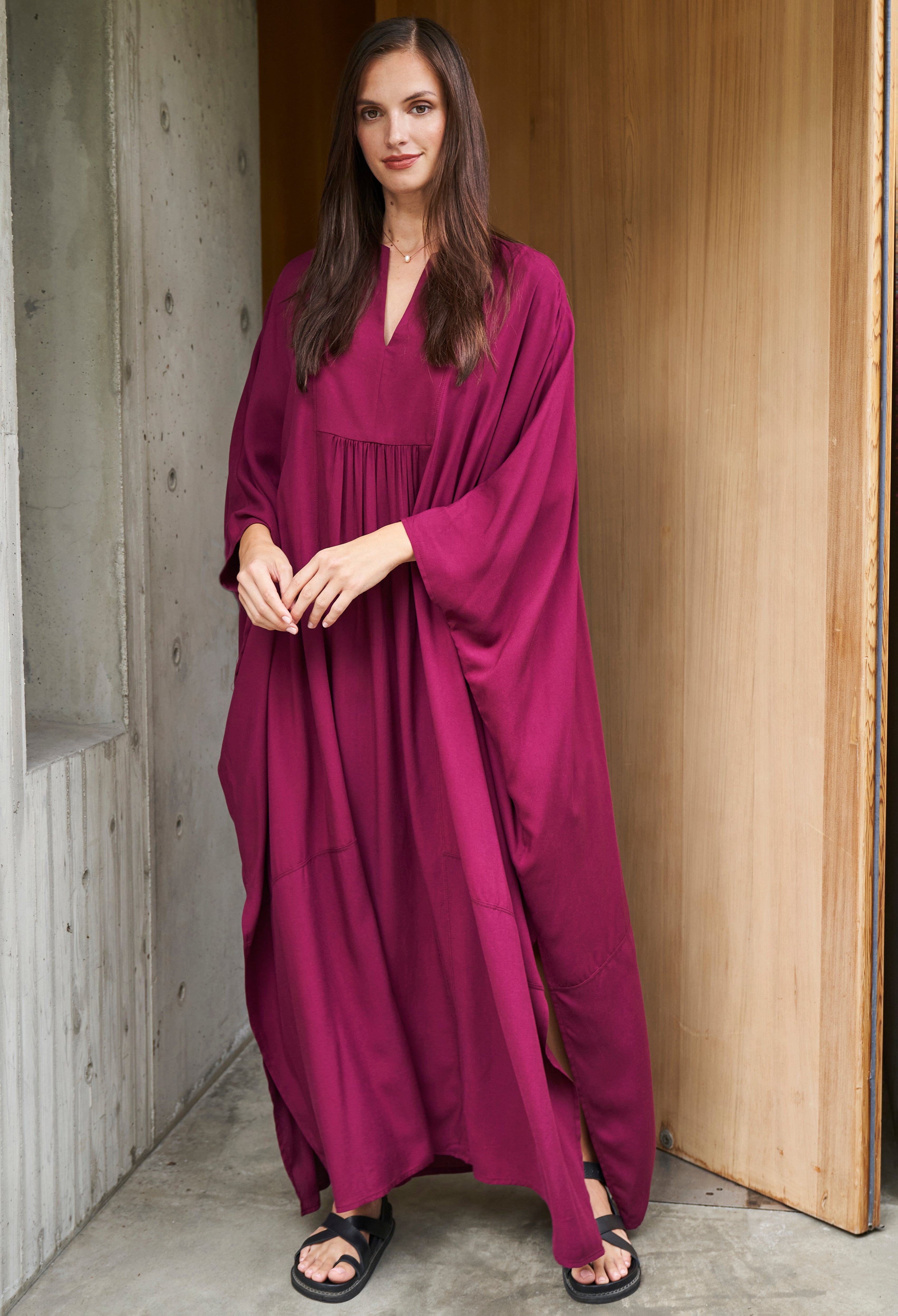 Burgundy Laurel Bib Front Caftan