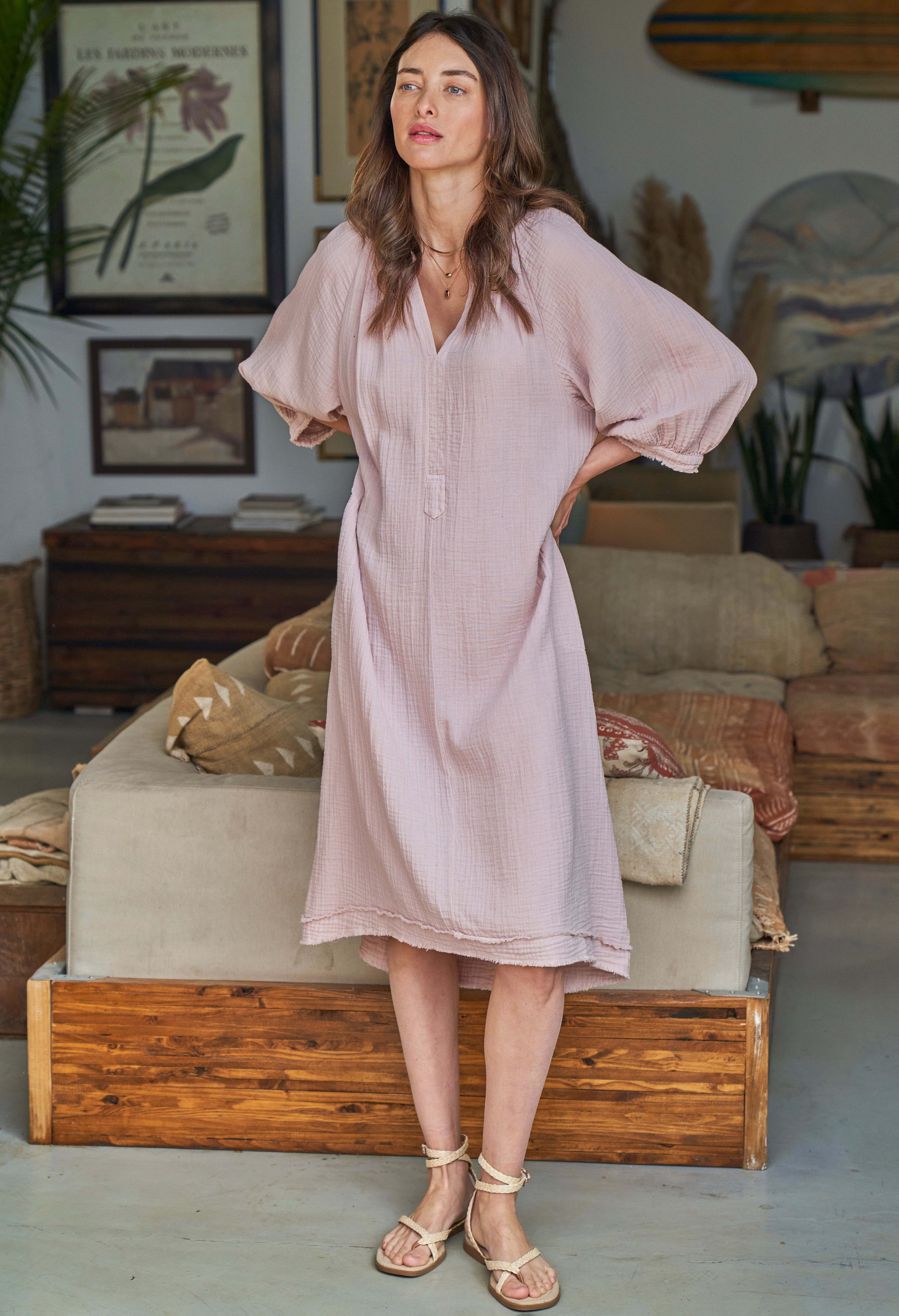 Shell Pink Gauze Dress with Pockets