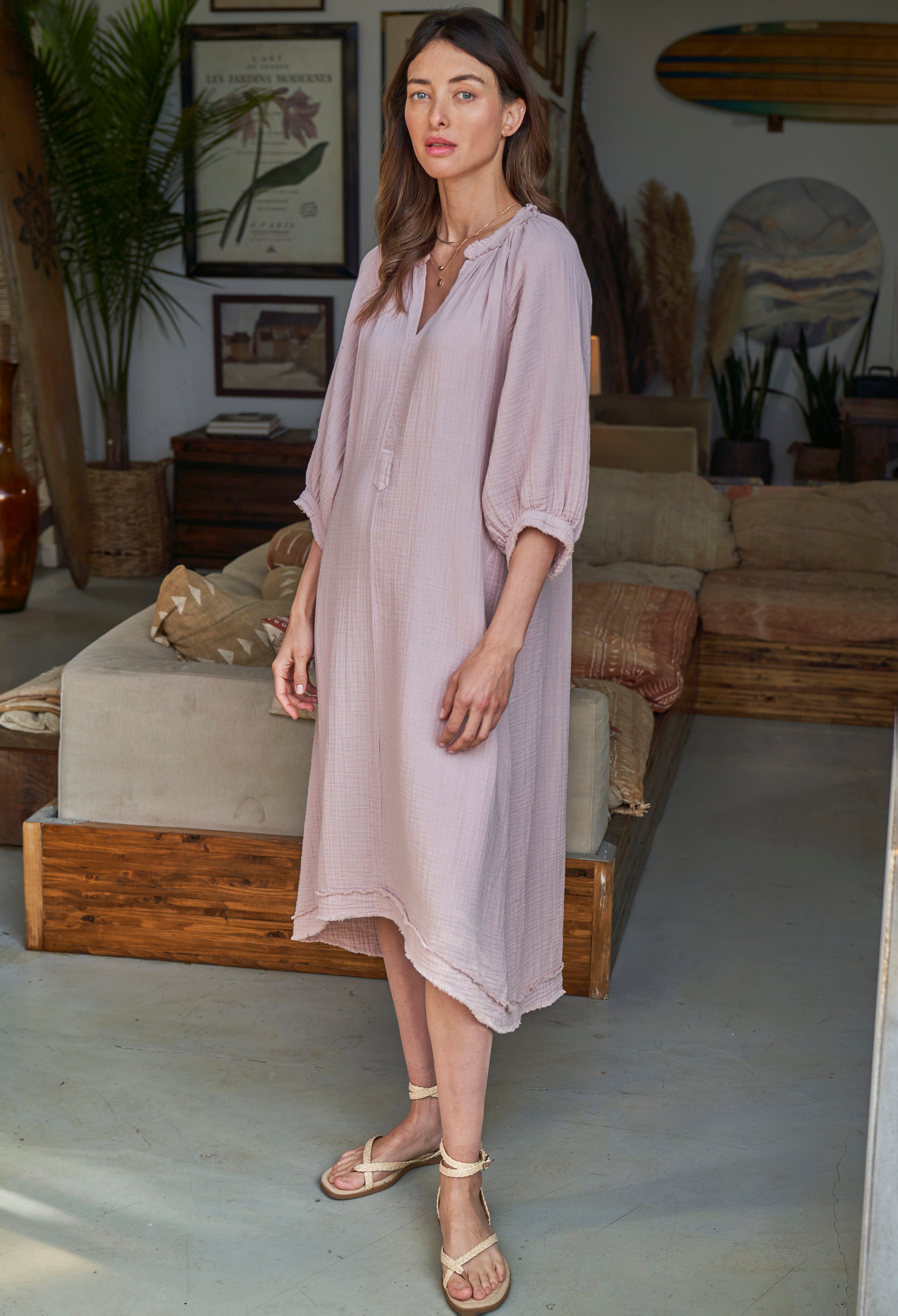 Shell Pink Gauze Dress with Pockets