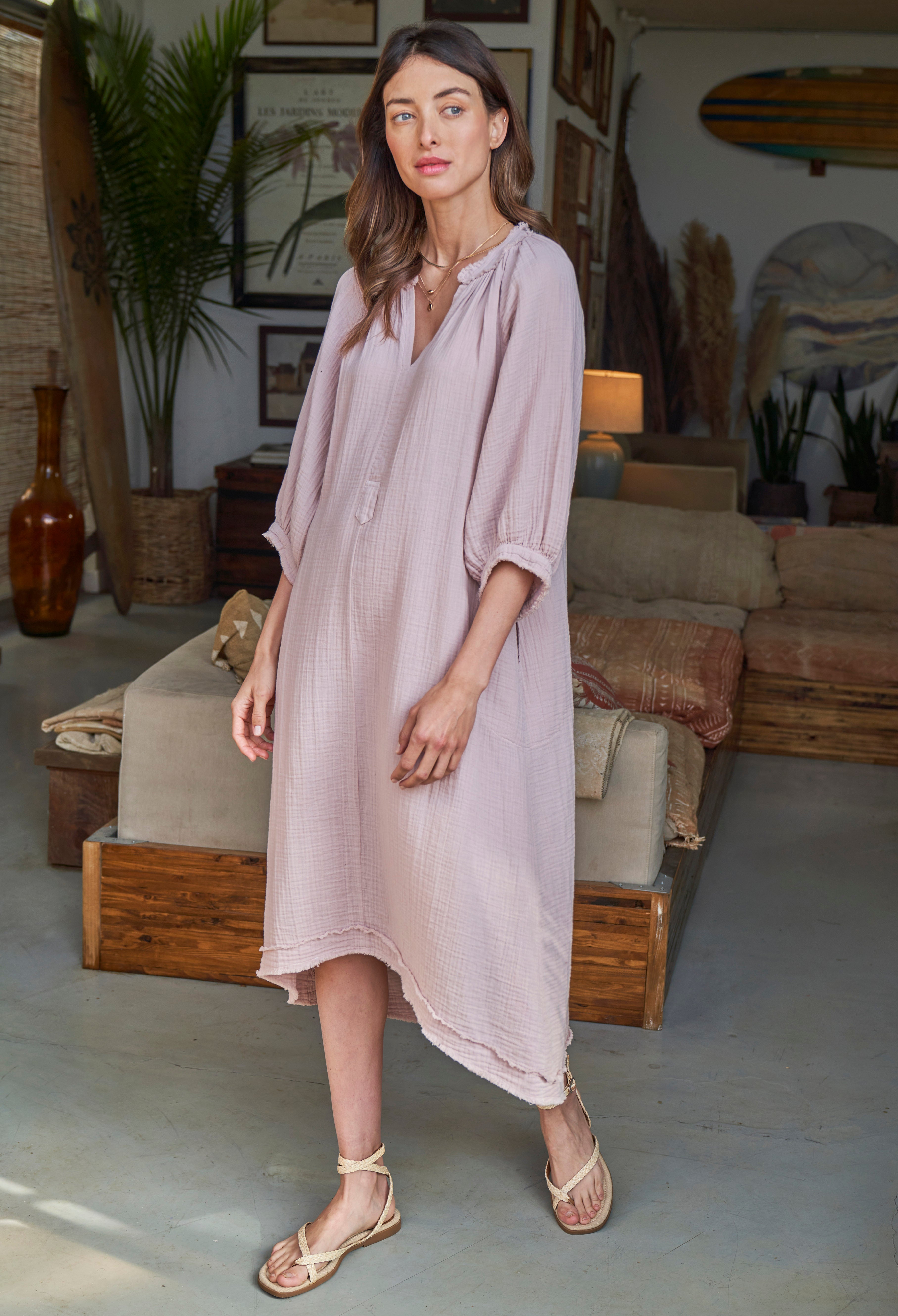 Shell Pink Gauze Dress with Pockets