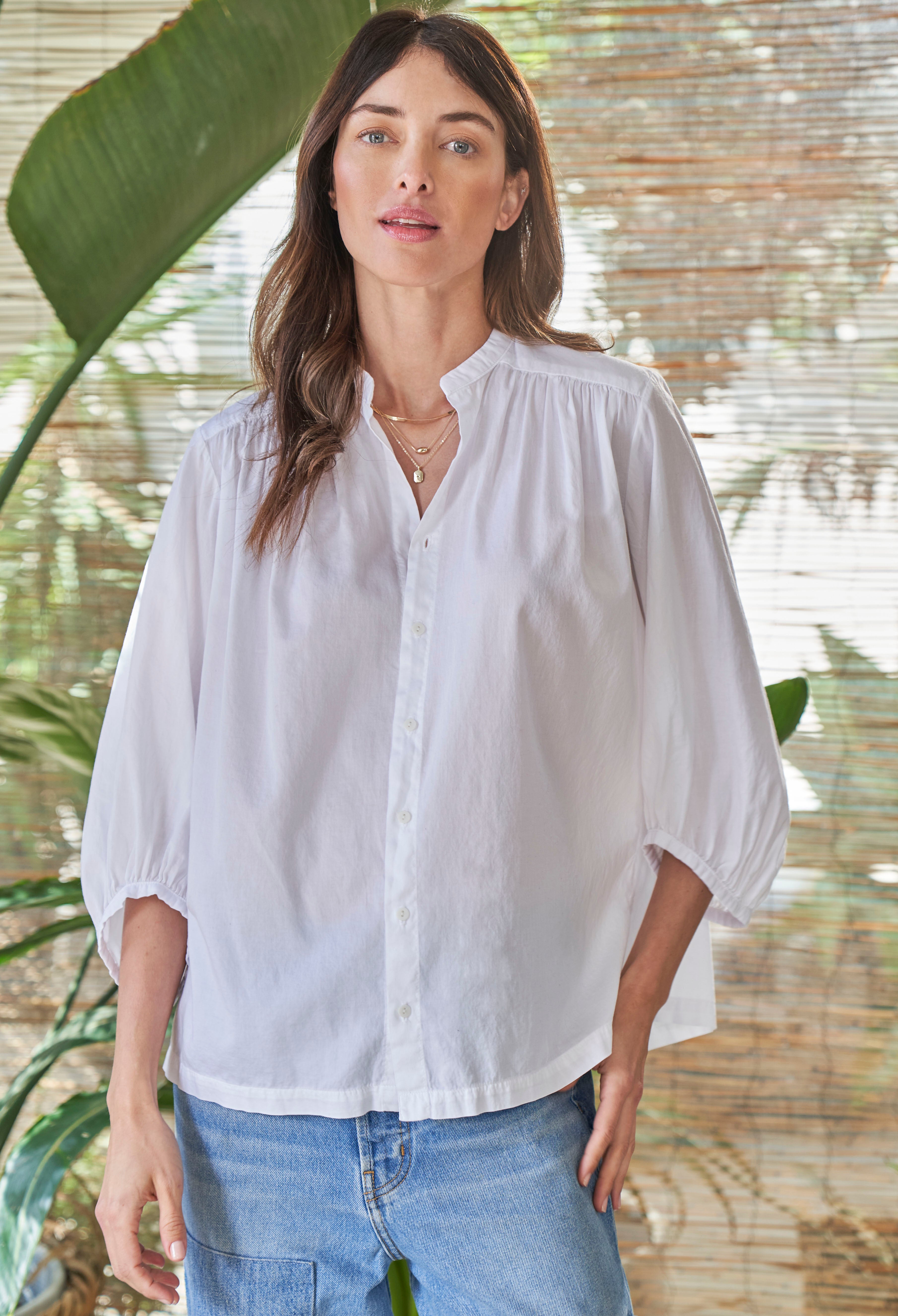 White Cotton Poplin Peasant Top
