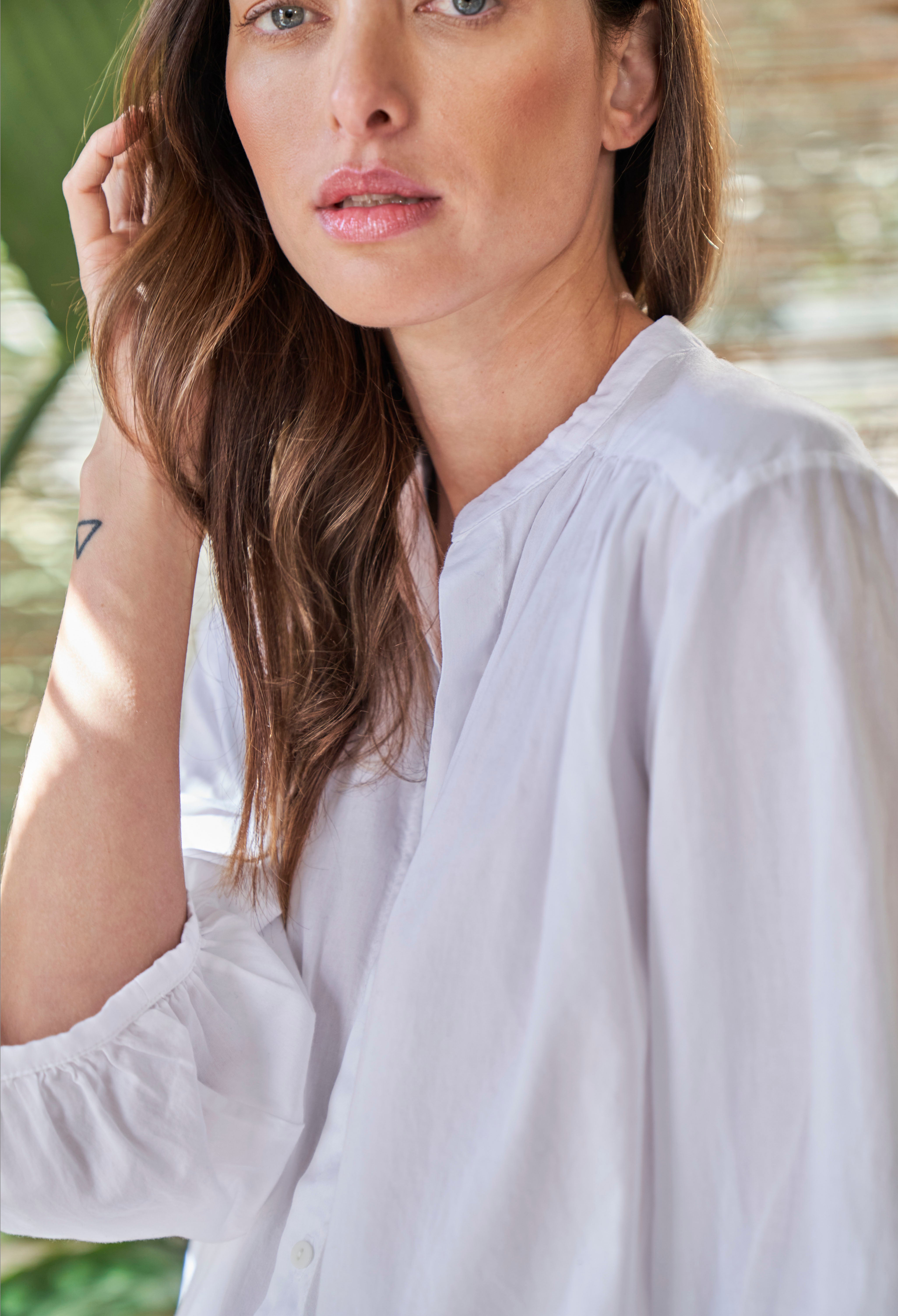 White Cotton Poplin Peasant Top