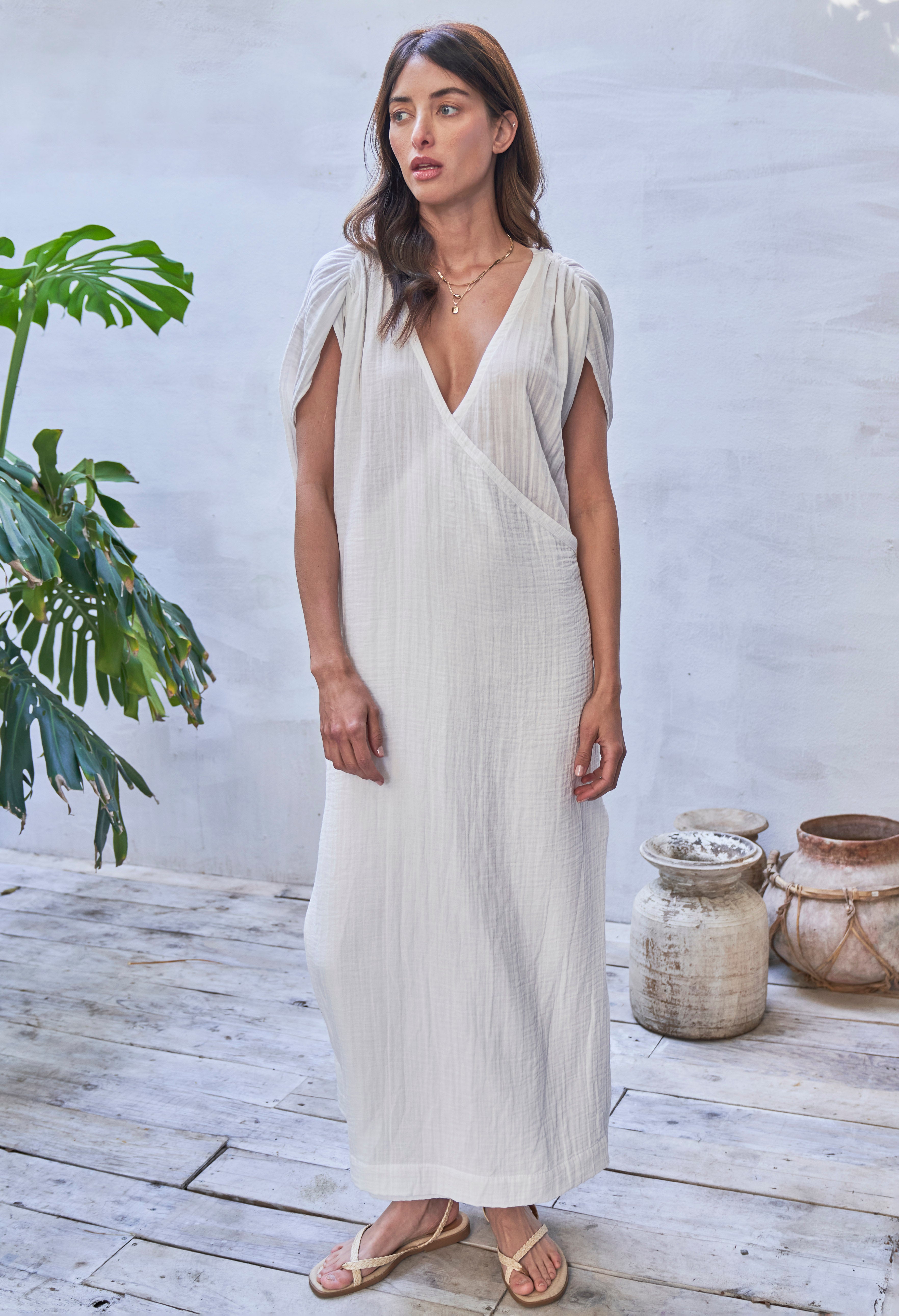 Ivory Gathered Shoulder Tie Back Long Tunic