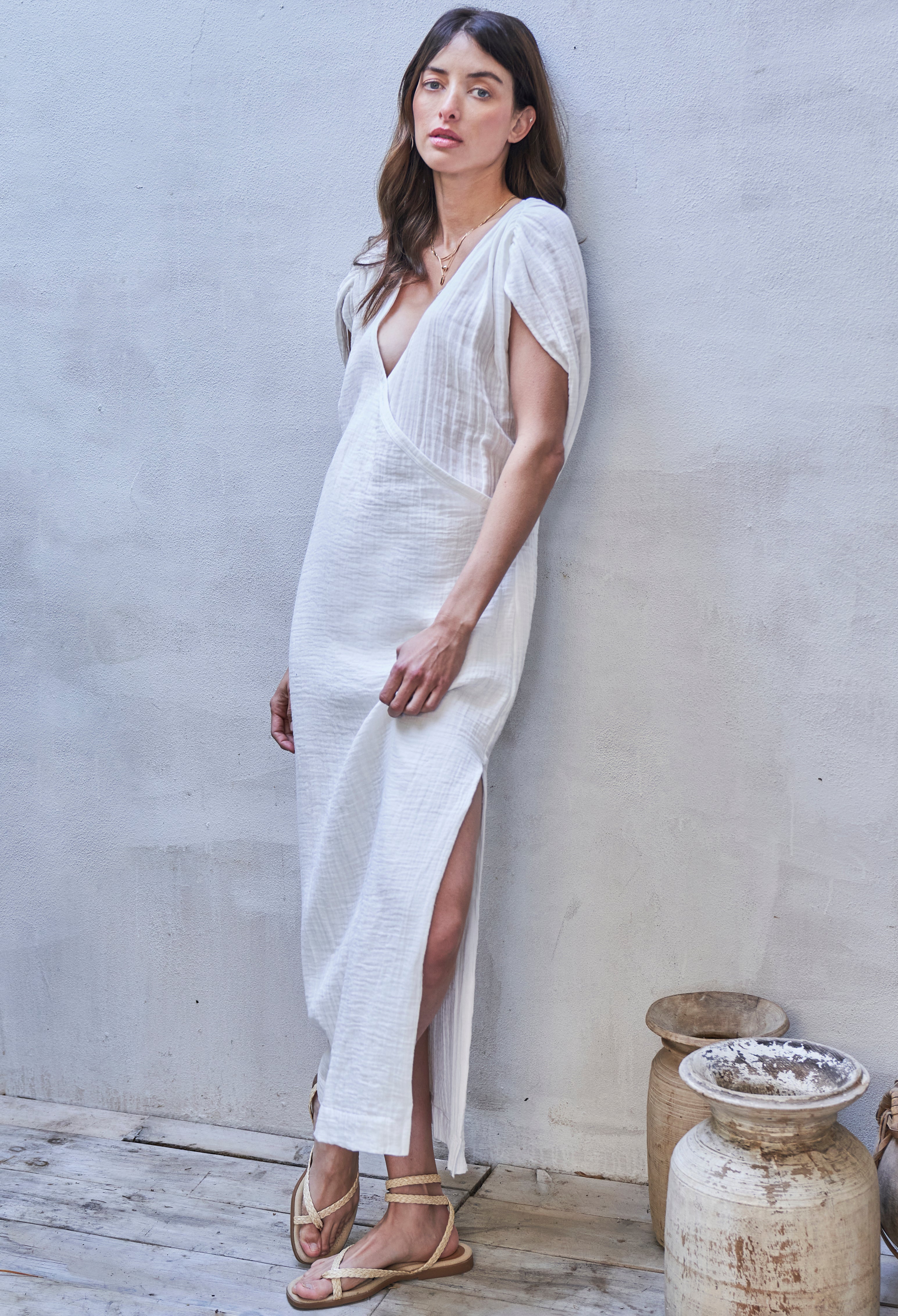 Ivory Gathered Shoulder Tie Back Long Tunic